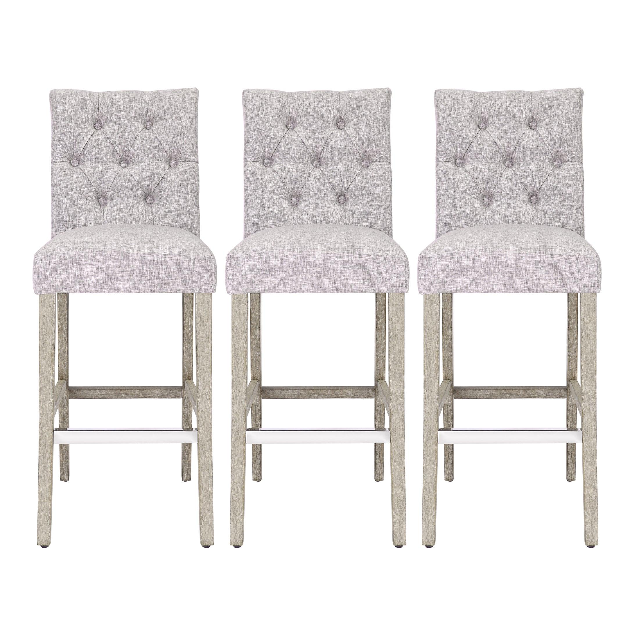 Jameson 29" Linen Fabric Tufted Upholstered Bar Stool (Set of 3) - Costaelm