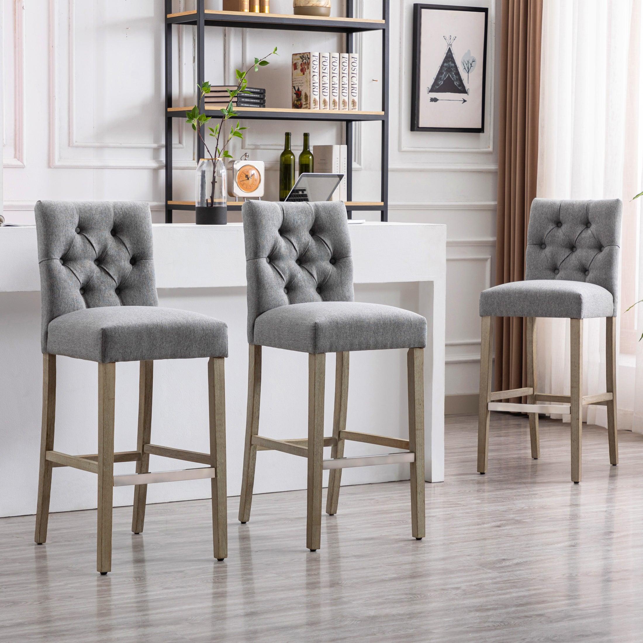 Jameson 29" Linen Fabric Tufted Upholstered Bar Stool (Set of 3) - Costaelm