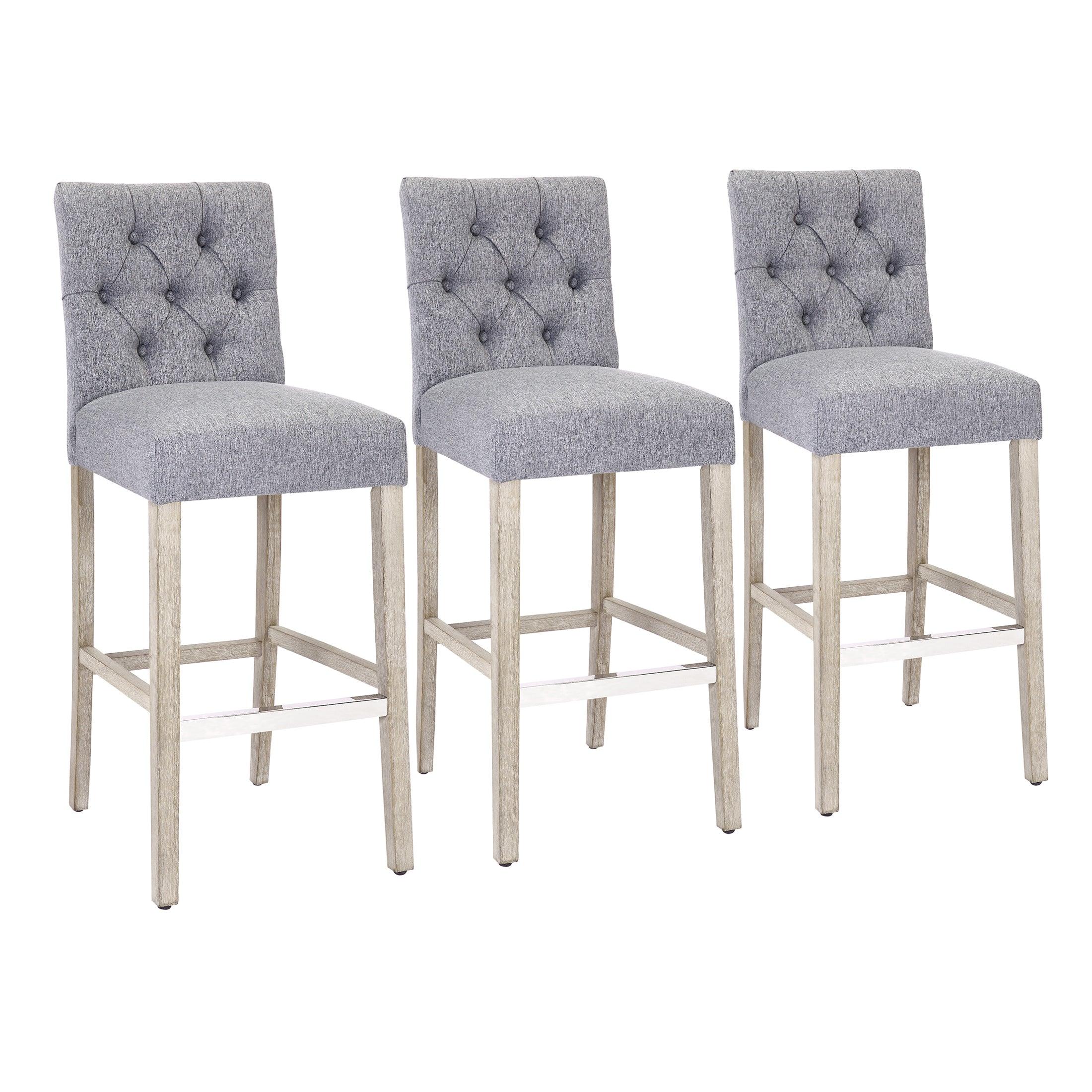 Jameson 29" Linen Fabric Tufted Upholstered Bar Stool (Set of 3) - Costaelm