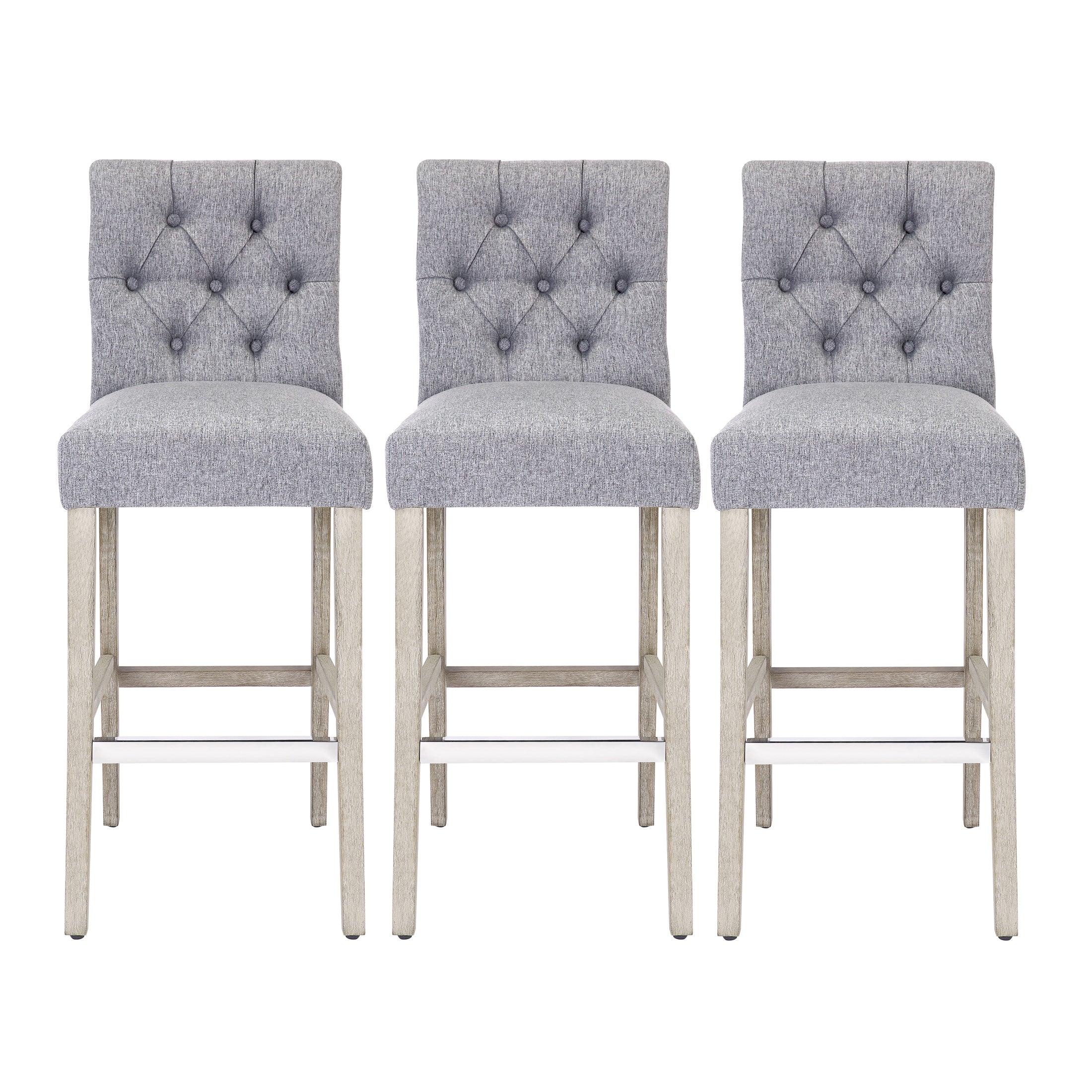 Jameson 29" Linen Fabric Tufted Upholstered Bar Stool (Set of 3) - Costaelm