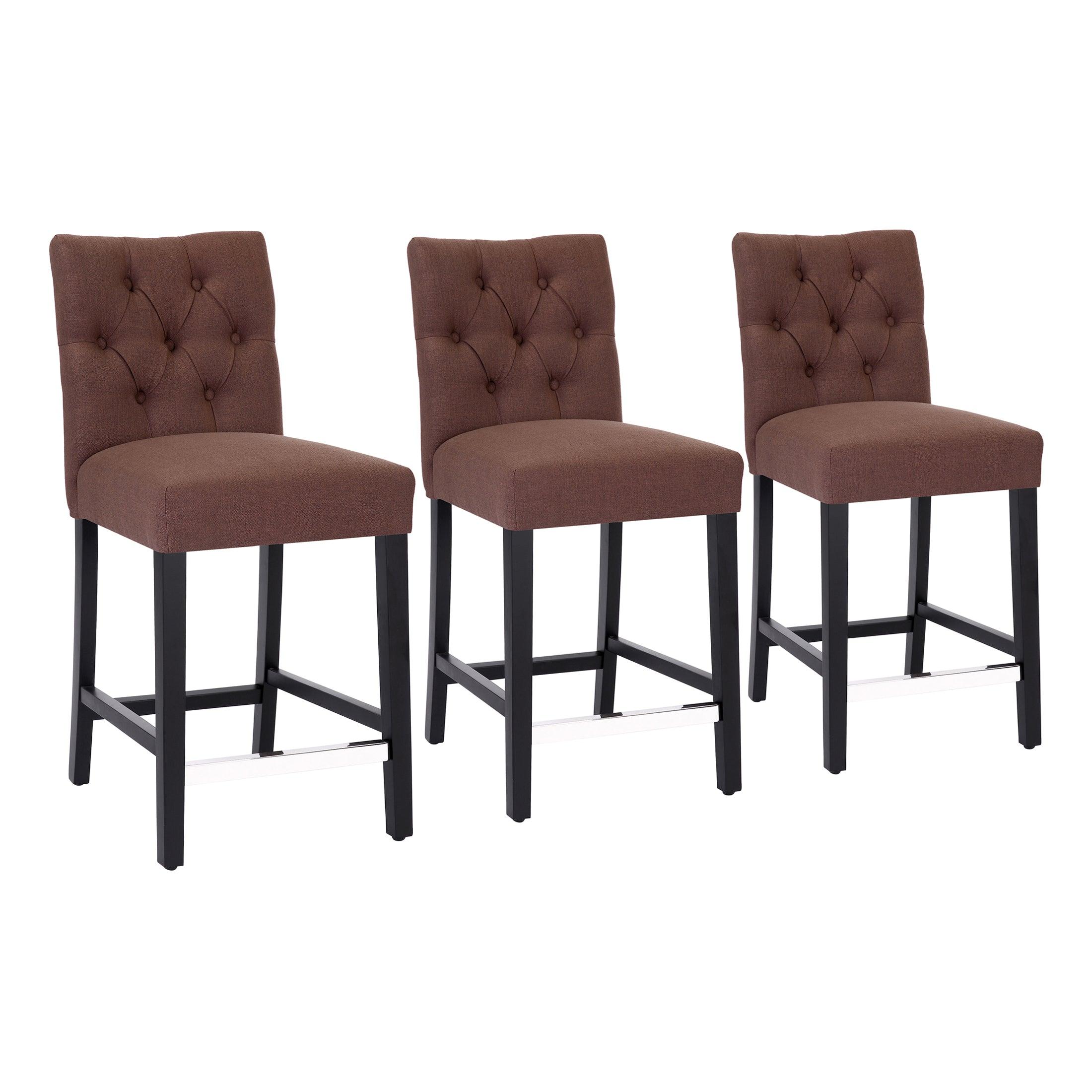 Jameson 24" Linen Fabric Tufted Upholstered Counter Stool (Set of 3) - Costaelm