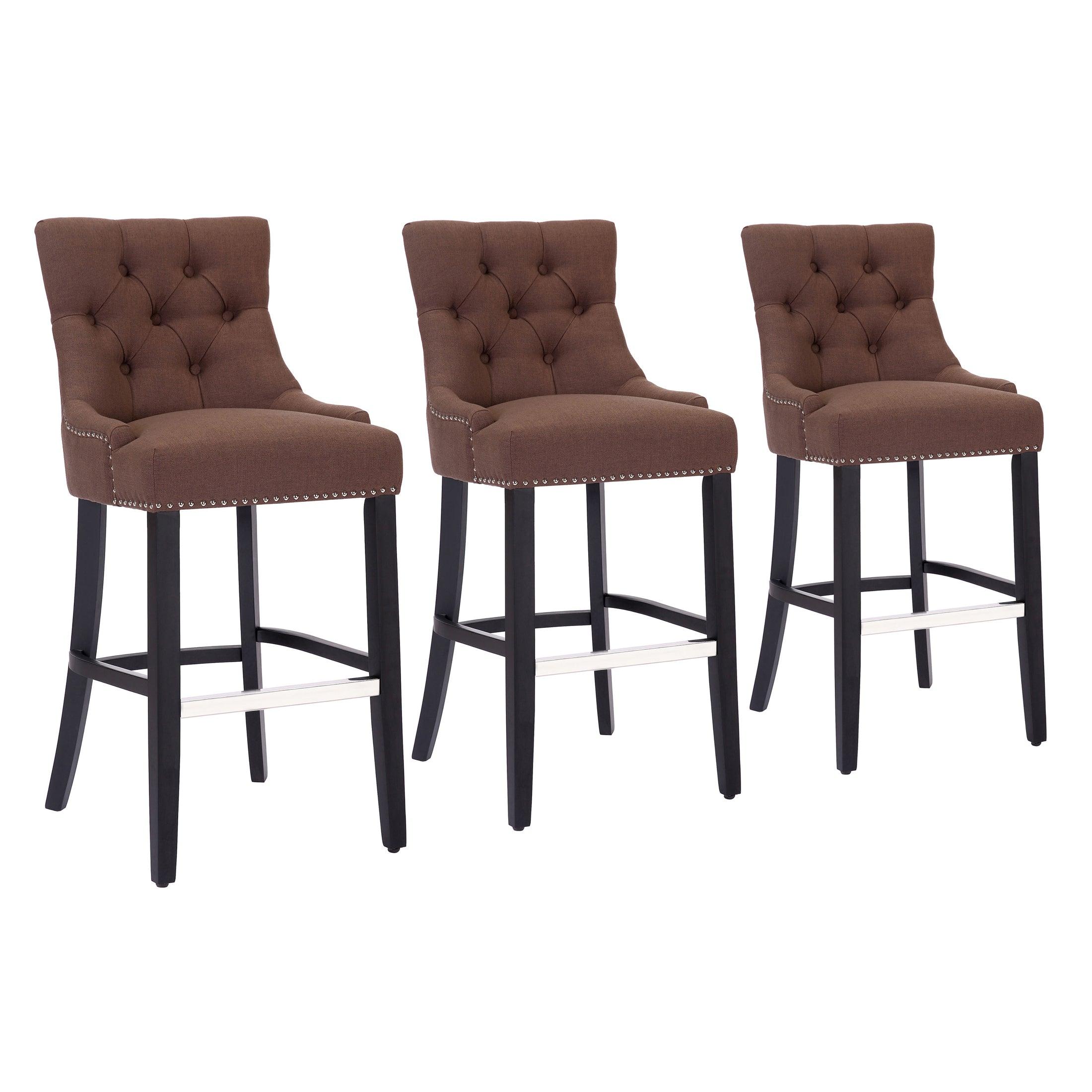 Bellmount 29" Upholstered Tufted Wingback Bar Stool (Set of 3) - Costaelm