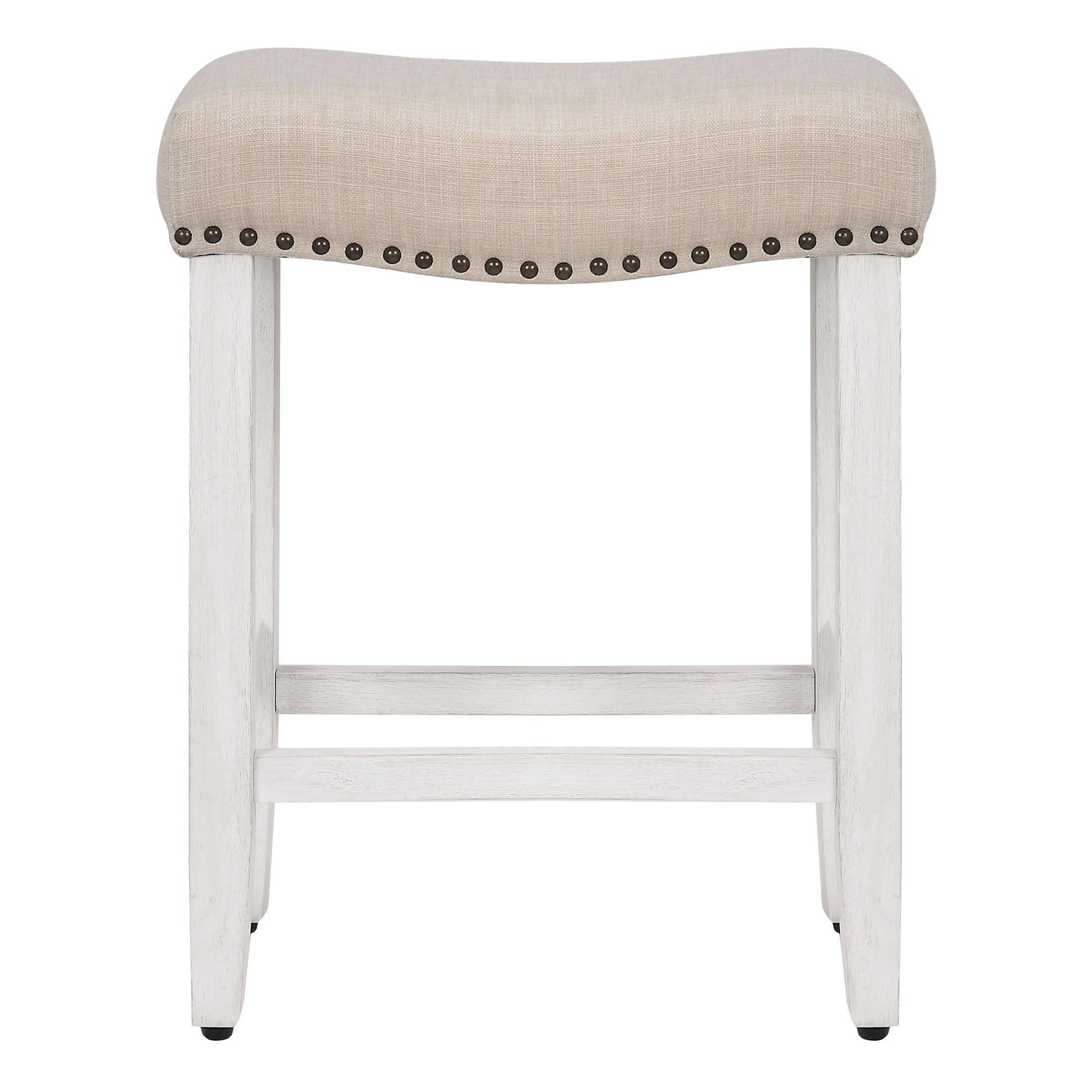 Willow 24" Upholstered Saddle Seat Bar Stool, Antique White/Beige