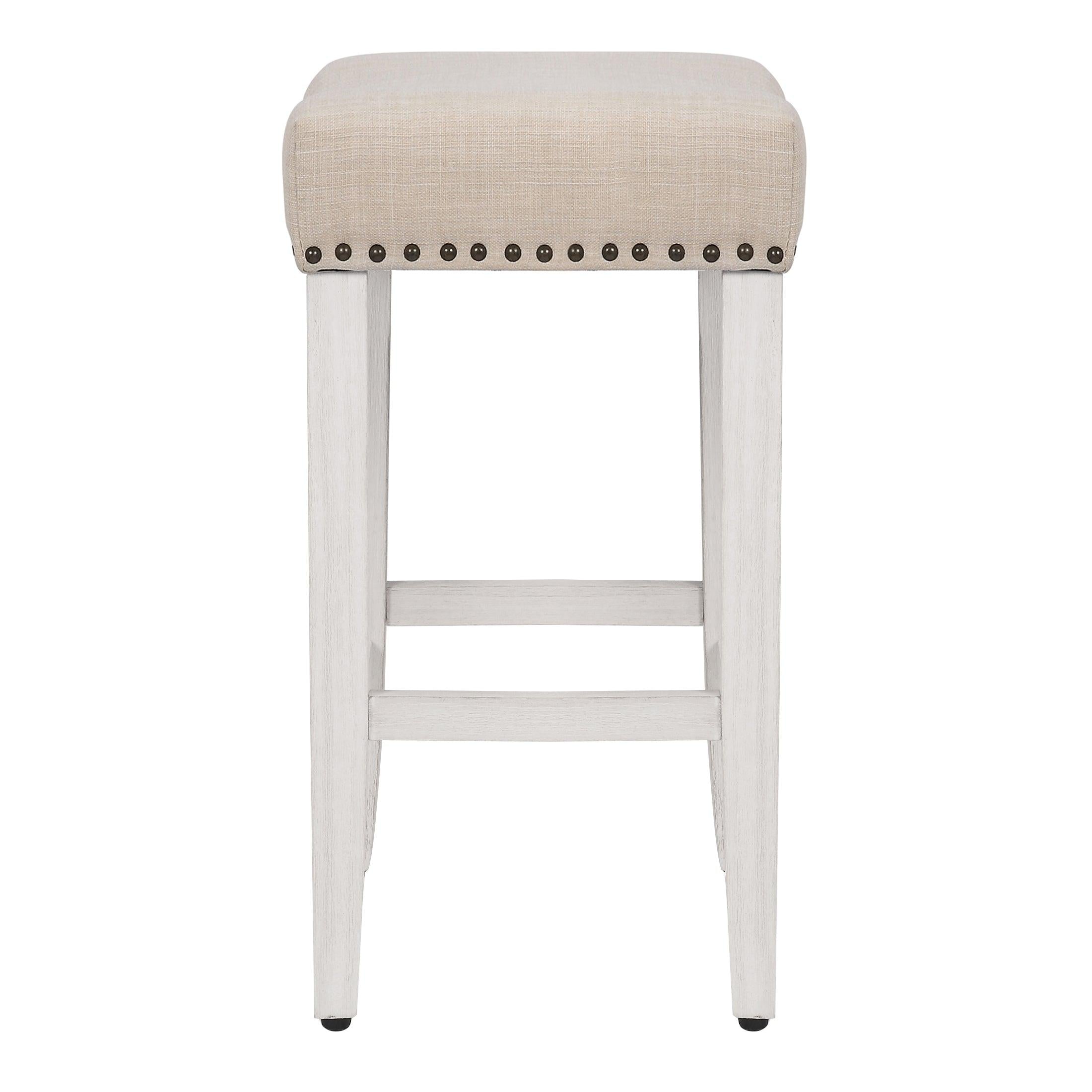 Willow 24" Upholstered Saddle Seat Bar Stool, Antique White/Beige