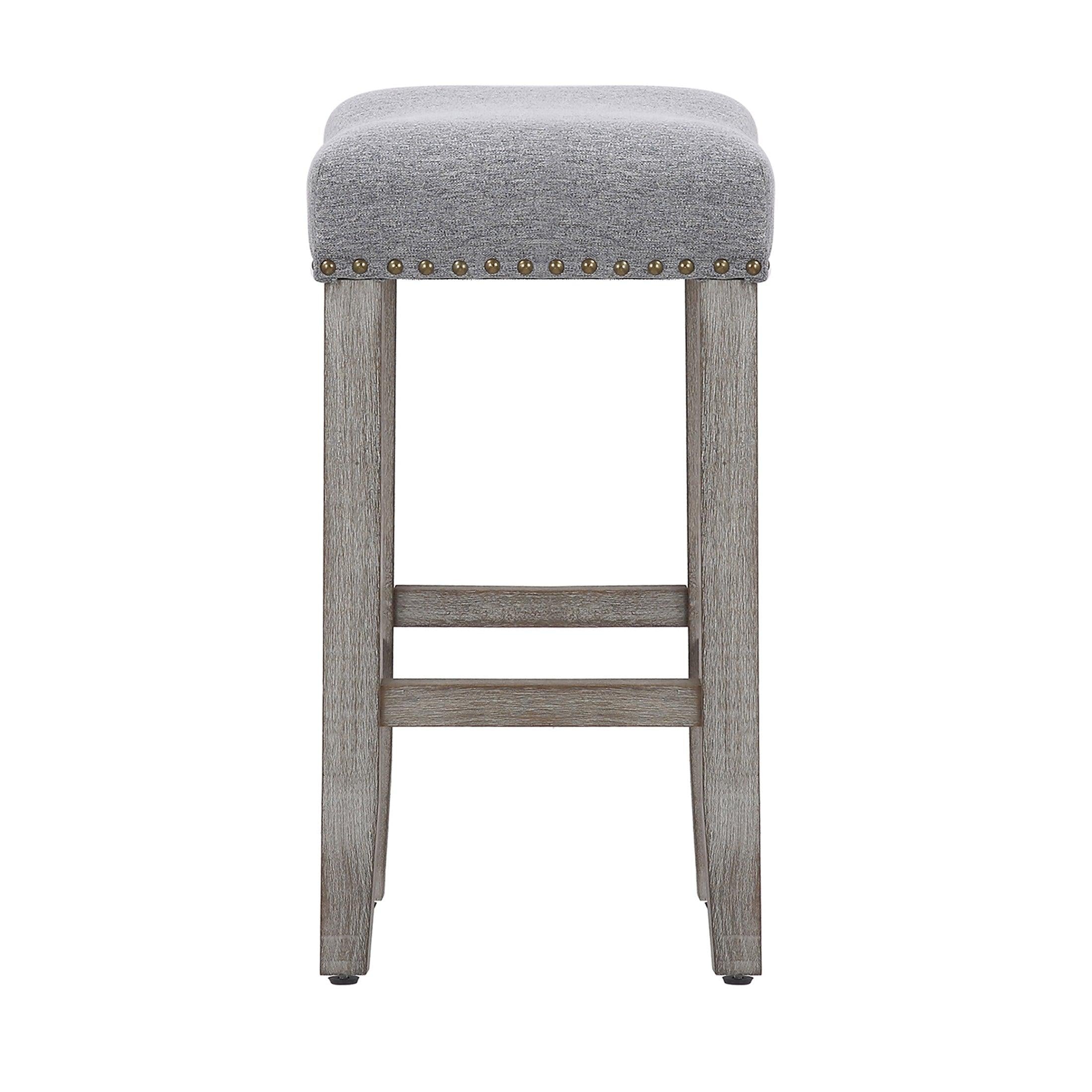 Costaelm 24" Inch Upholstered Saddle Seat Bar Stool, Antique Gray/Gray