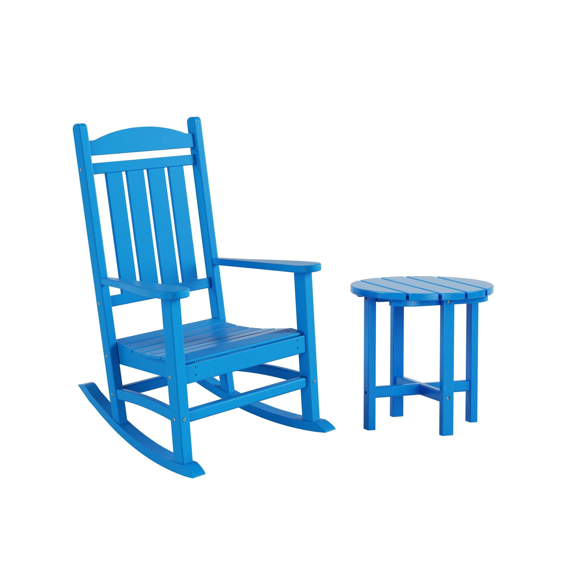 Lakehouse 2-Piece Set Classic Adirondack Porch Rocking Chair with Round Side Table Included - Costaelm