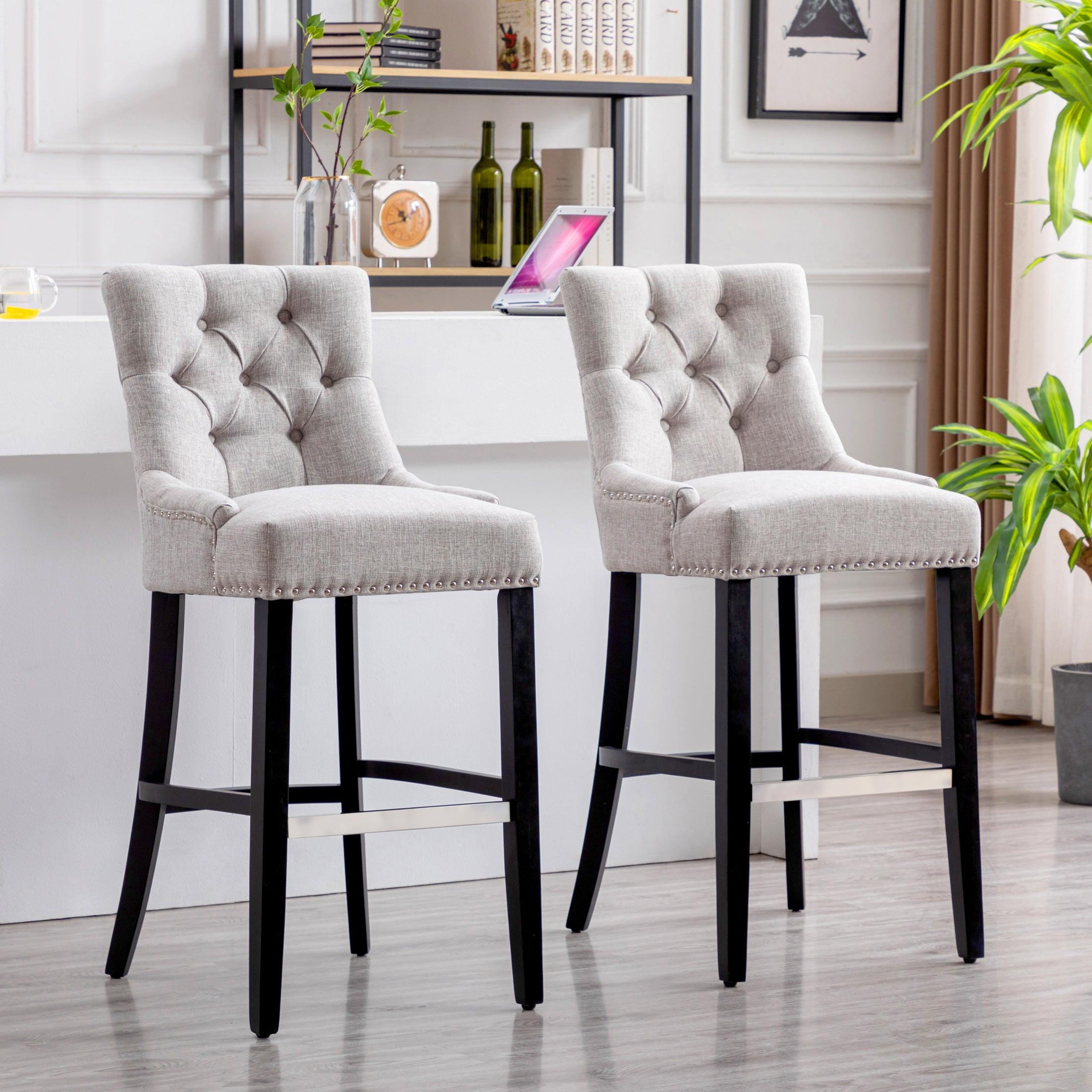 Bellmount 29" Upholstered Tufted Wingback Bar Stool (Set of 2) - Costaelm