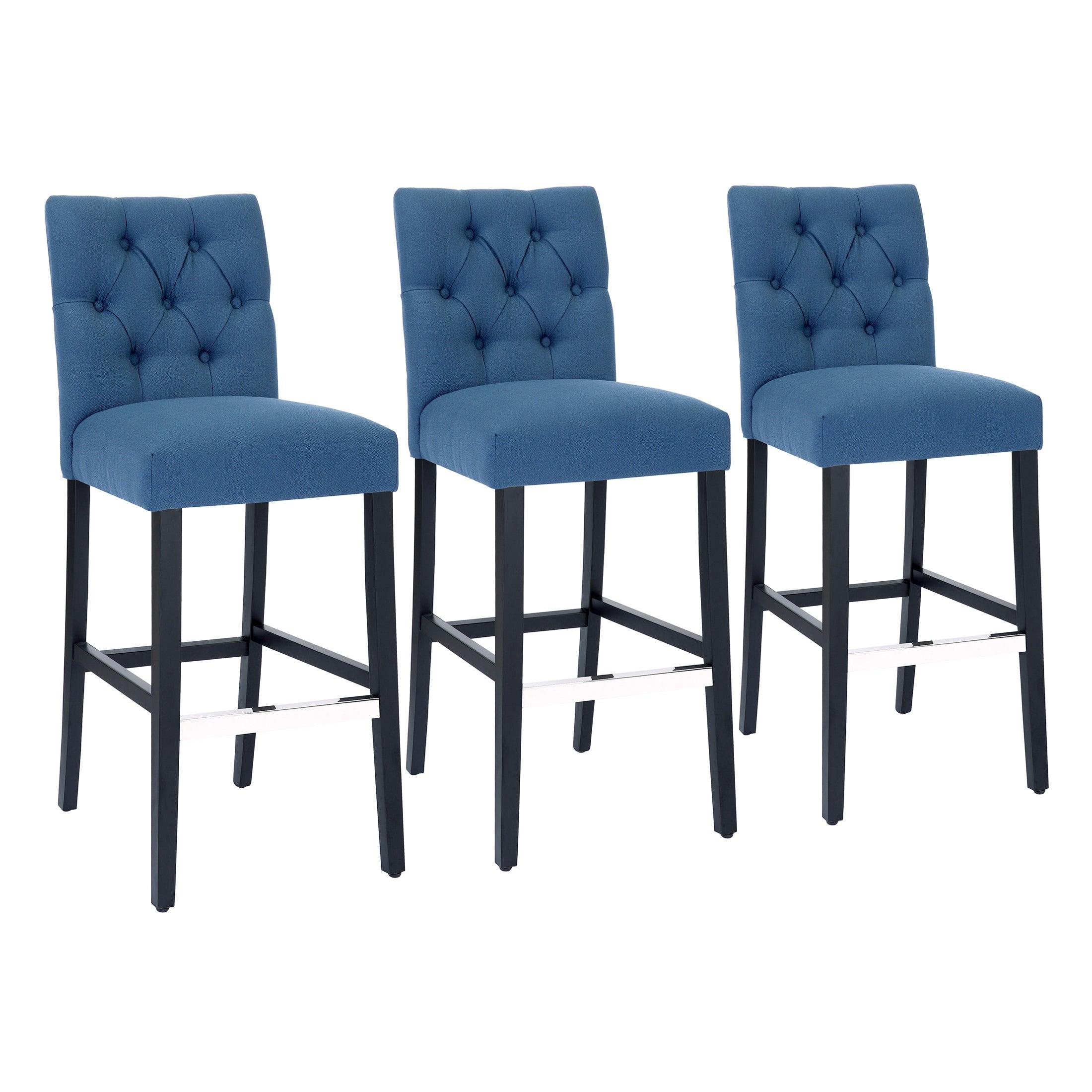 Jameson 29" Linen Fabric Tufted Upholstered Bar Stool (Set of 3) - Costaelm