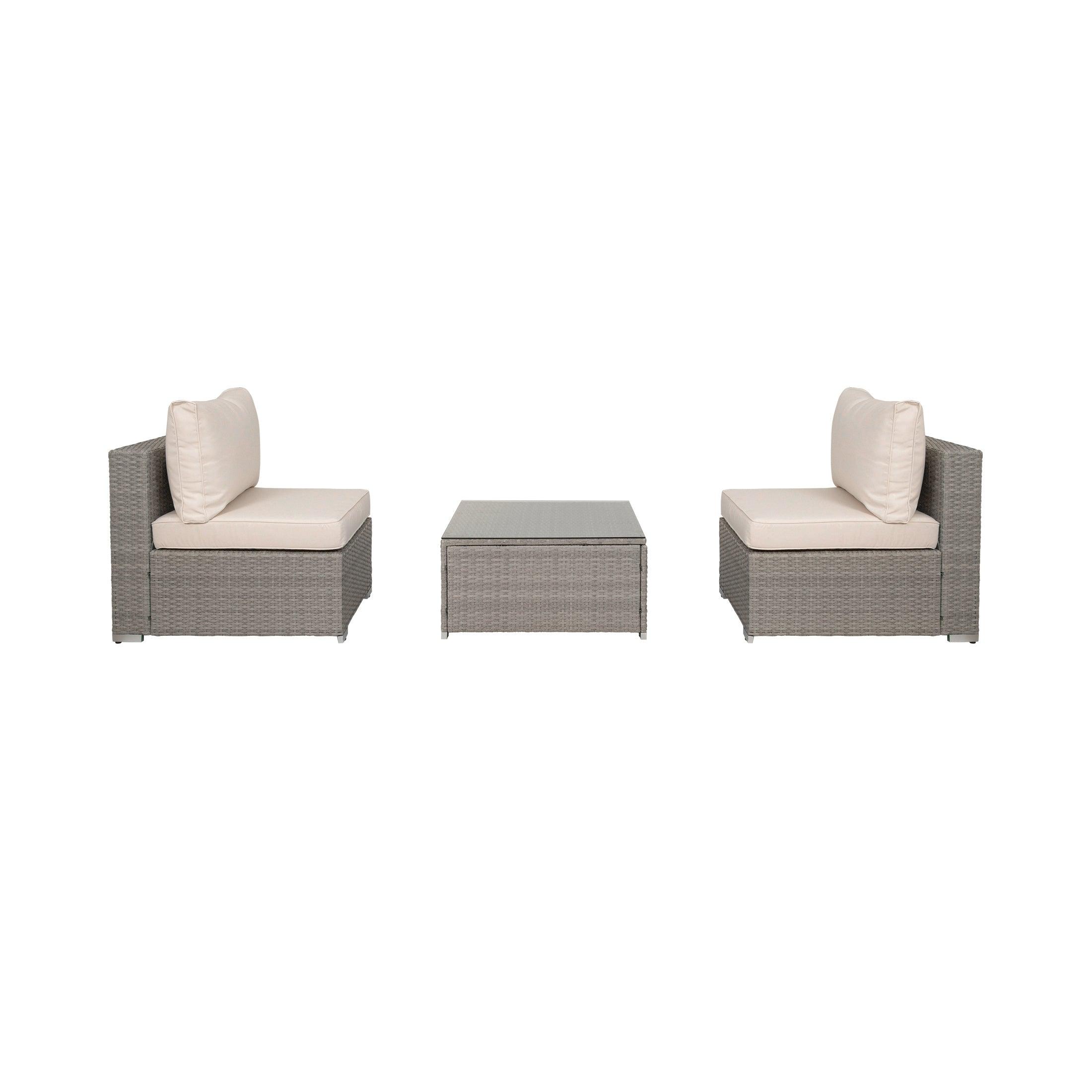 London 3-Piece Outdoor Patio Bistro Conversation Sofa with Coffee Table Set Gray/Ivory - Costaelm