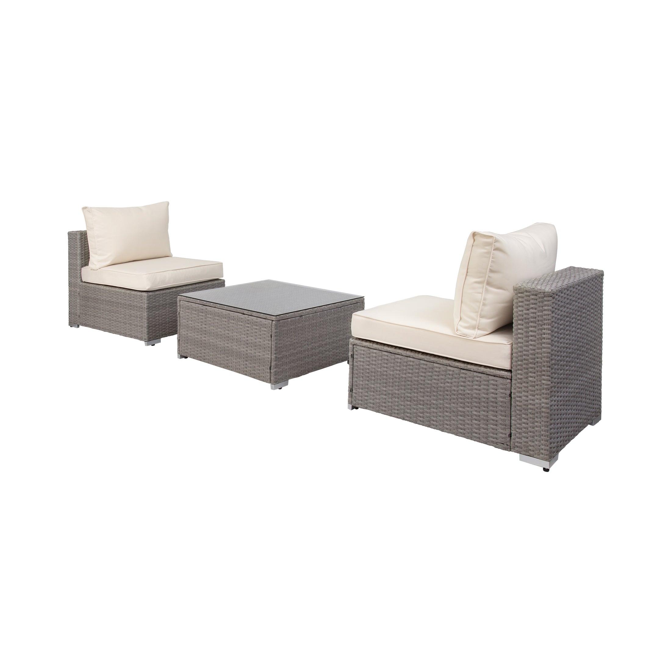 London 3-Piece Outdoor Patio Bistro Conversation Sofa with Coffee Table Set Gray/Ivory - Costaelm