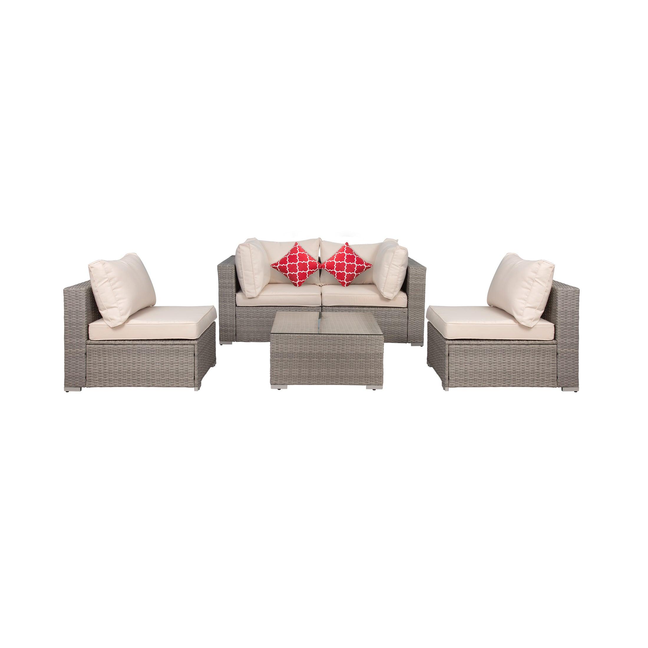 London 5-Piece Outdoor Patio Modular Conversation Sofa Furniture Set Gray/Ivory - Costaelm