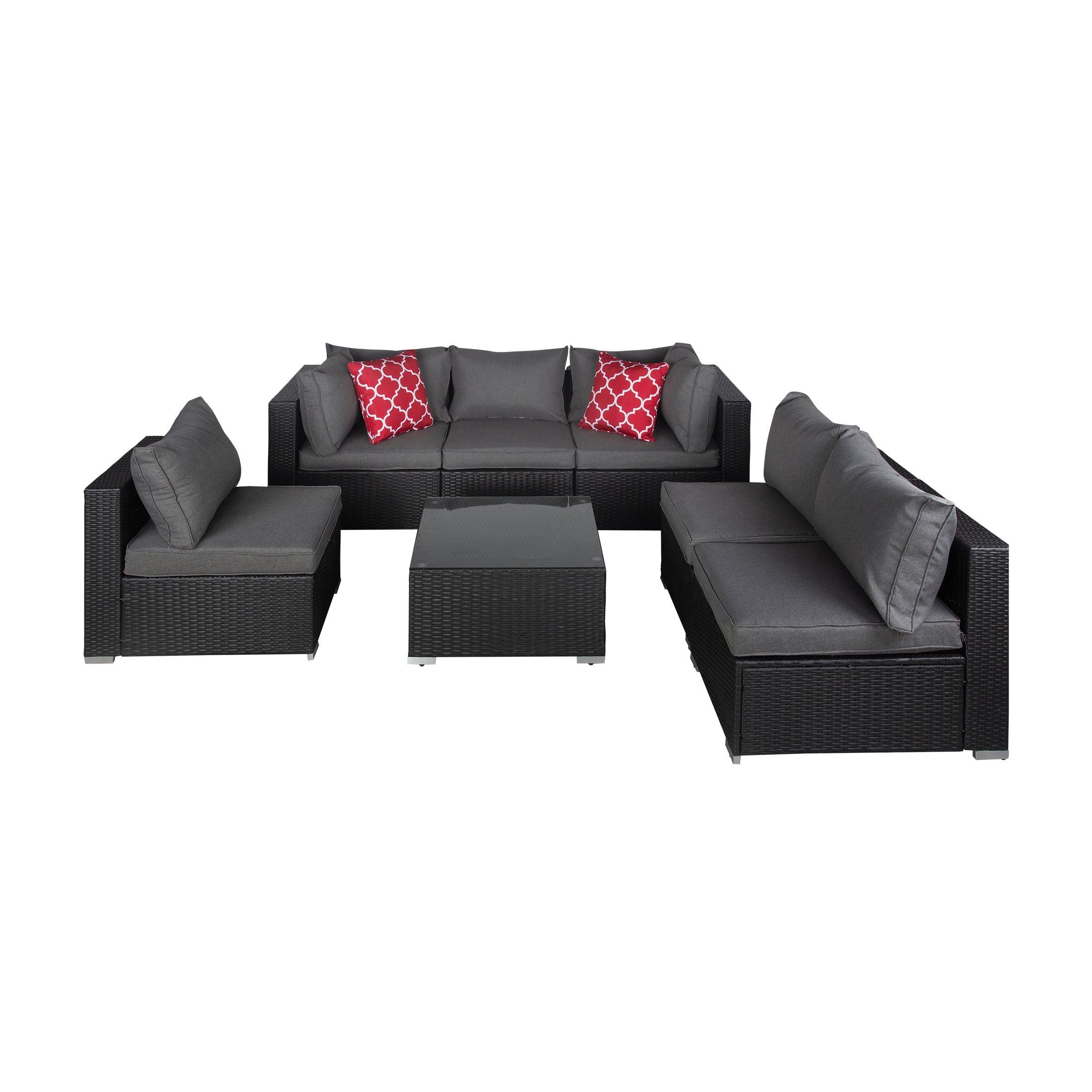 London 7-Piece Outdoor Patio Rattan Wicker Conversation Modular Sofa Sectional Set Espresso/Gray - Costaelm