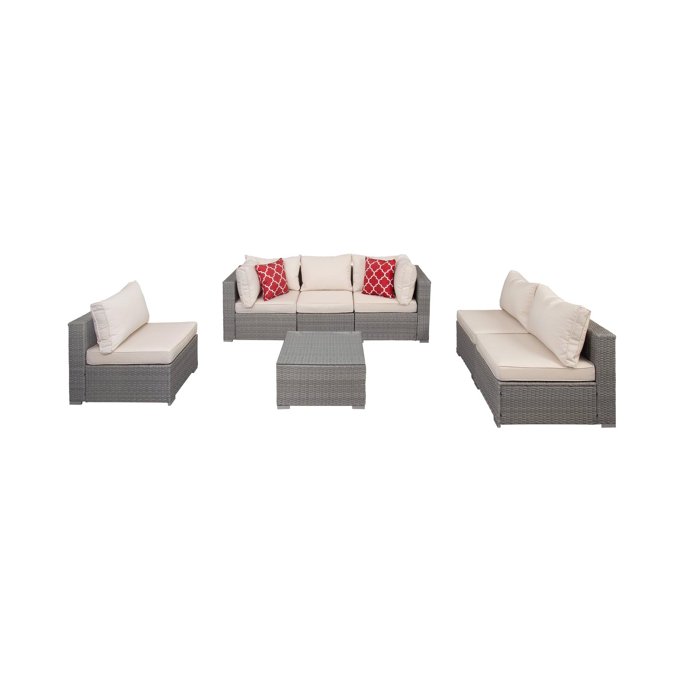 London 7-Piece Outdoor Patio Rattan Wicker Conversation Modular Sofa Sectional Set Gray/Ivory - Costaelm