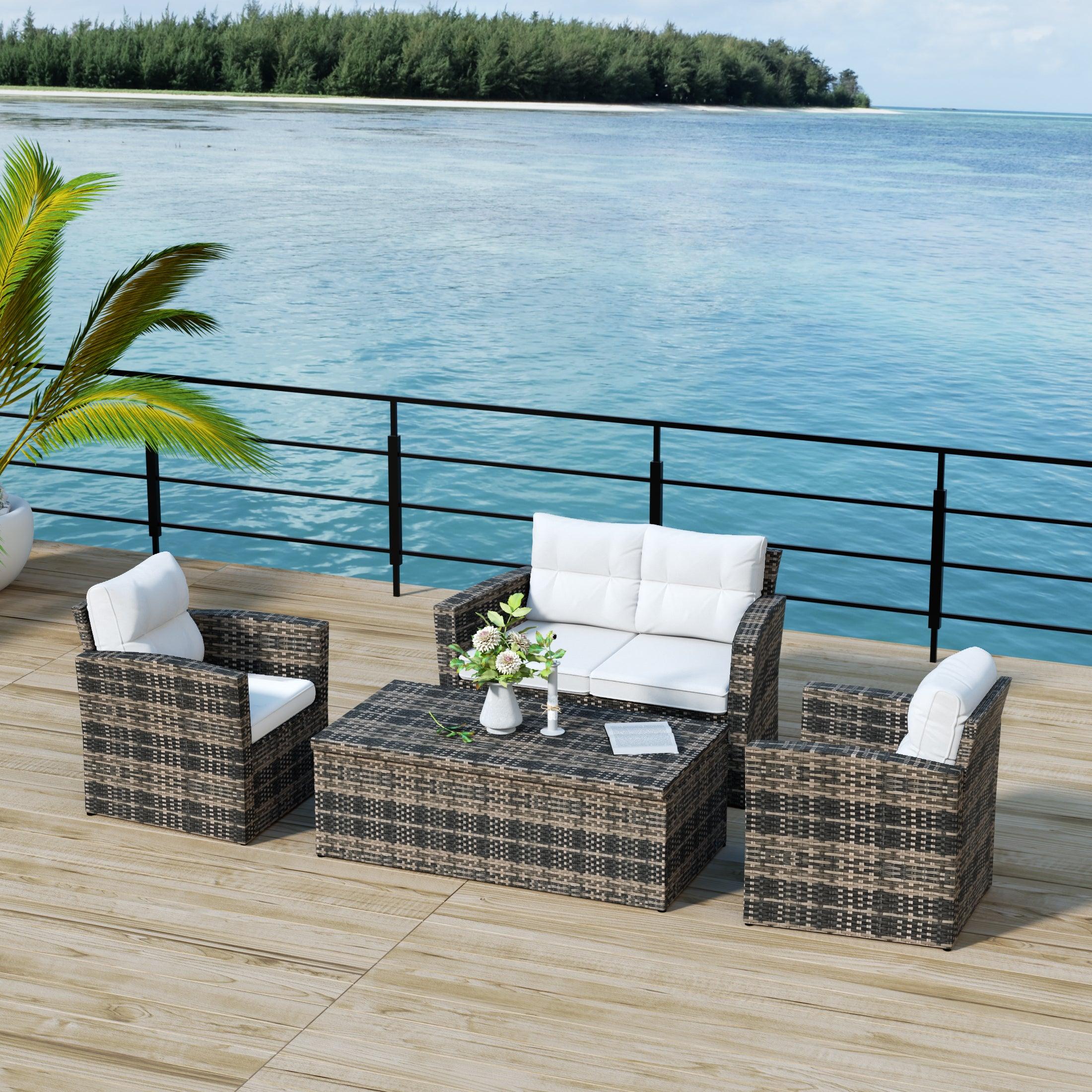 Maldives 4-Piece Outdoor Patio Conversation Set Brown PE Rattan Wicker - Costaelm