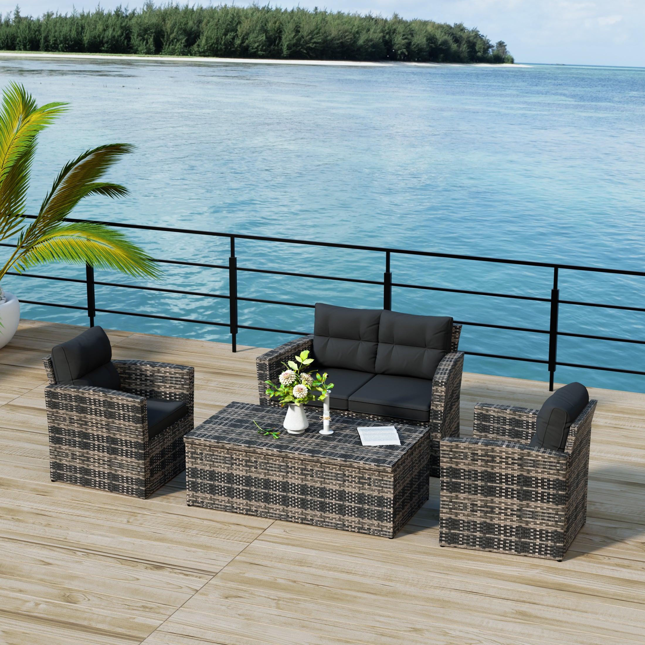 Maldives 4-Piece Outdoor Patio Conversation Set Brown PE Rattan Wicker - Costaelm