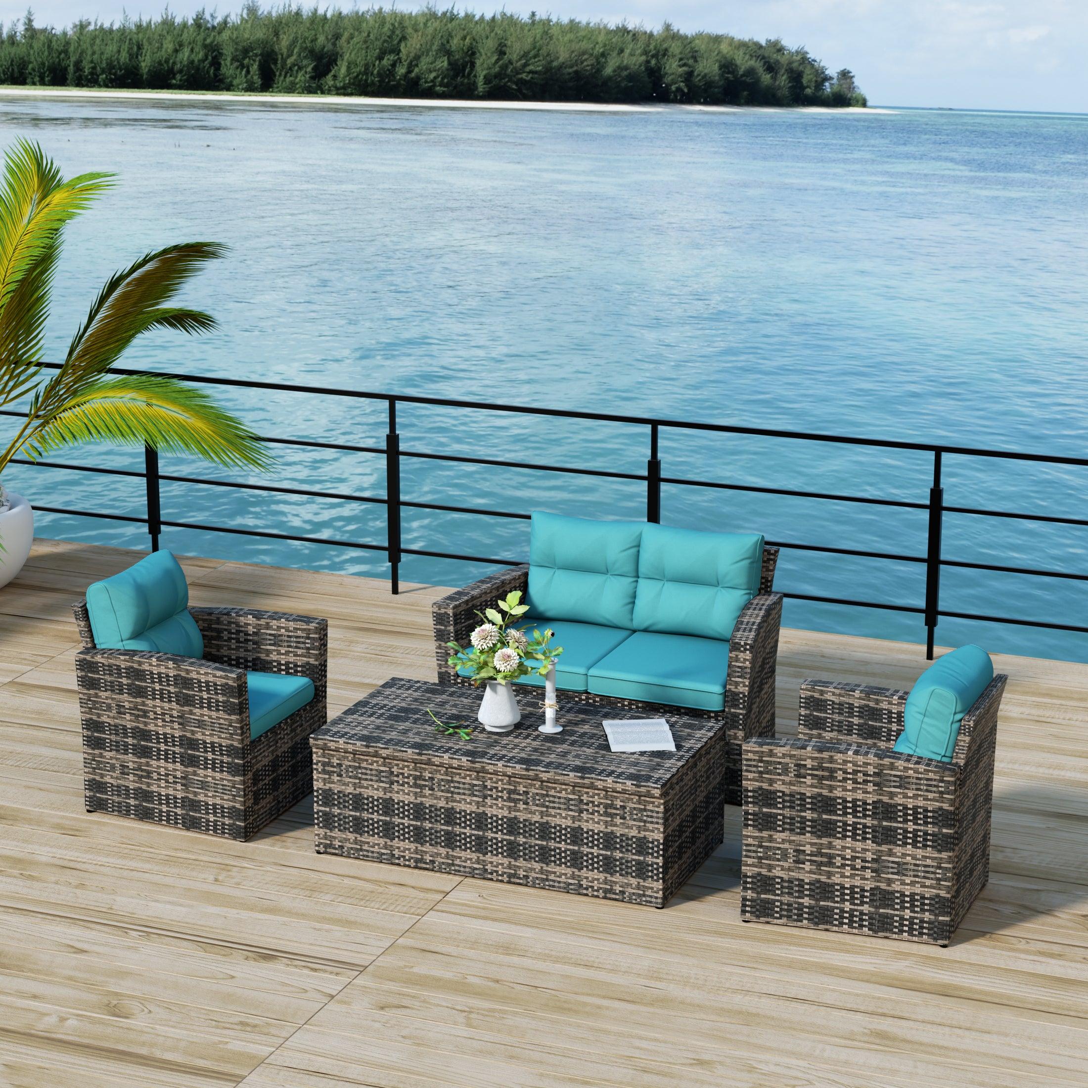 Maldives 4-Piece Outdoor Patio Conversation Set Brown PE Rattan Wicker - Costaelm