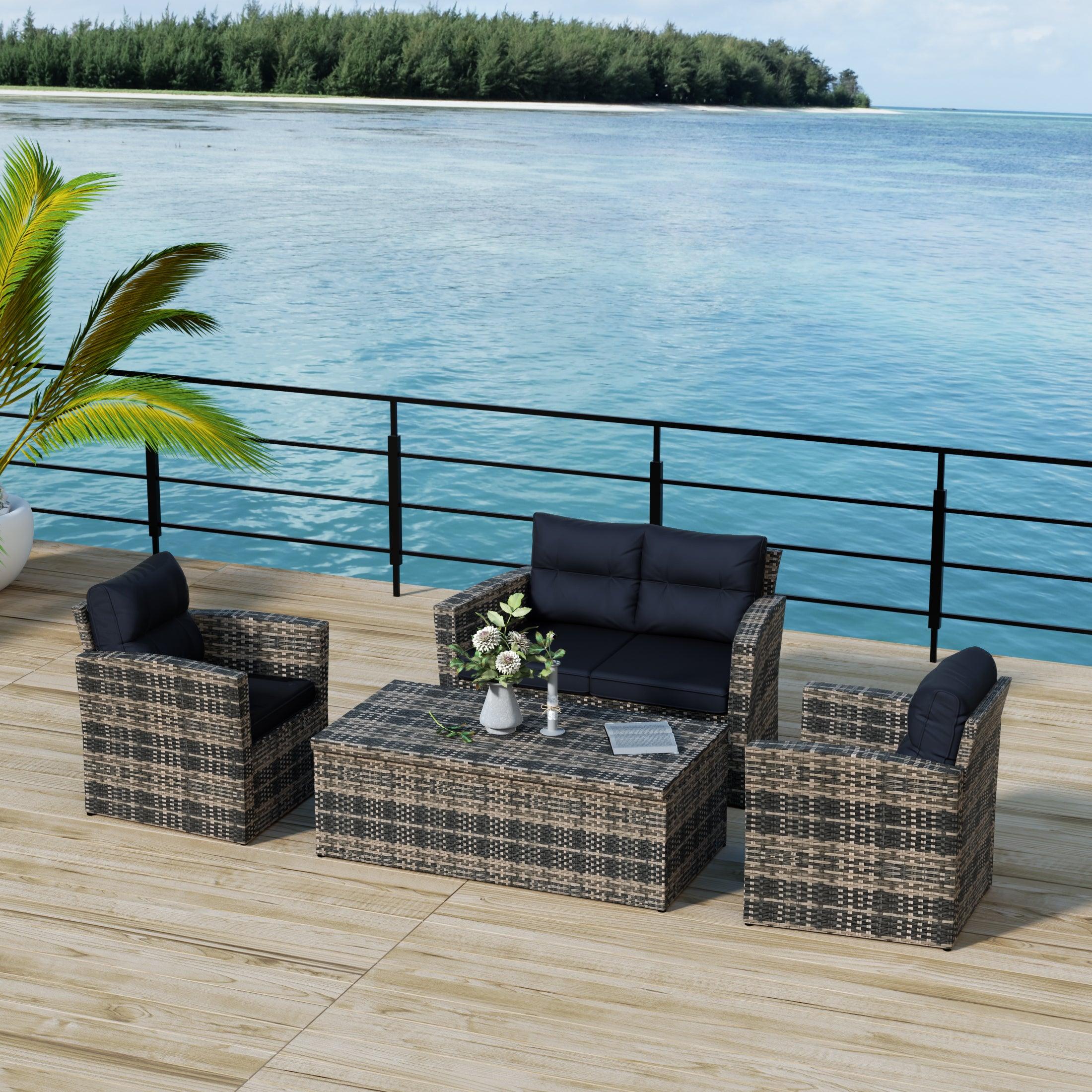 Maldives 4-Piece Outdoor Patio Conversation Set Brown PE Rattan Wicker - Costaelm