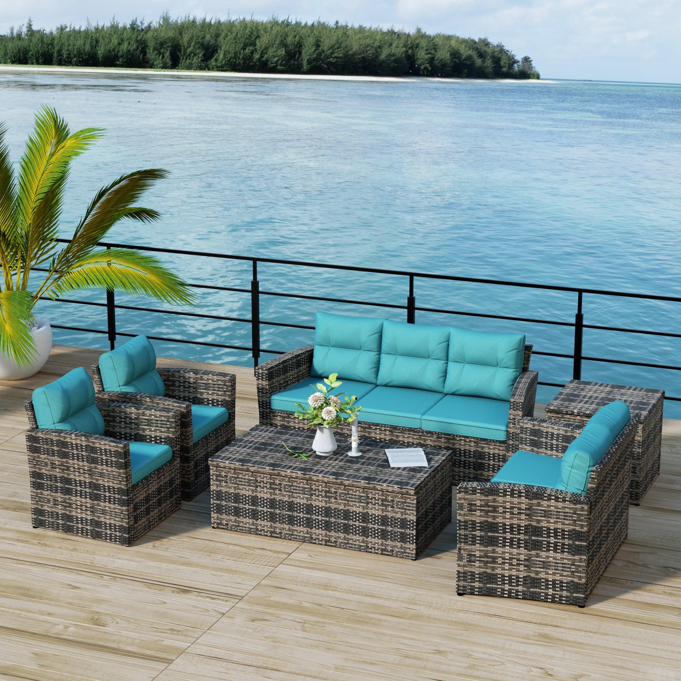 Maldives 6-Piece Set Outdoor Patio Conversation Sofa Set Brown PE Rattan - Costaelm