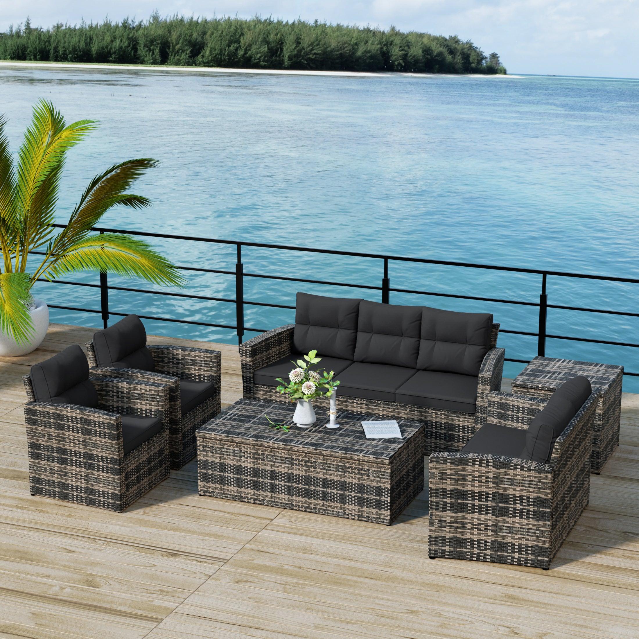 Maldives 6-Piece Set Outdoor Patio Conversation Sofa Set Brown PE Rattan - Costaelm