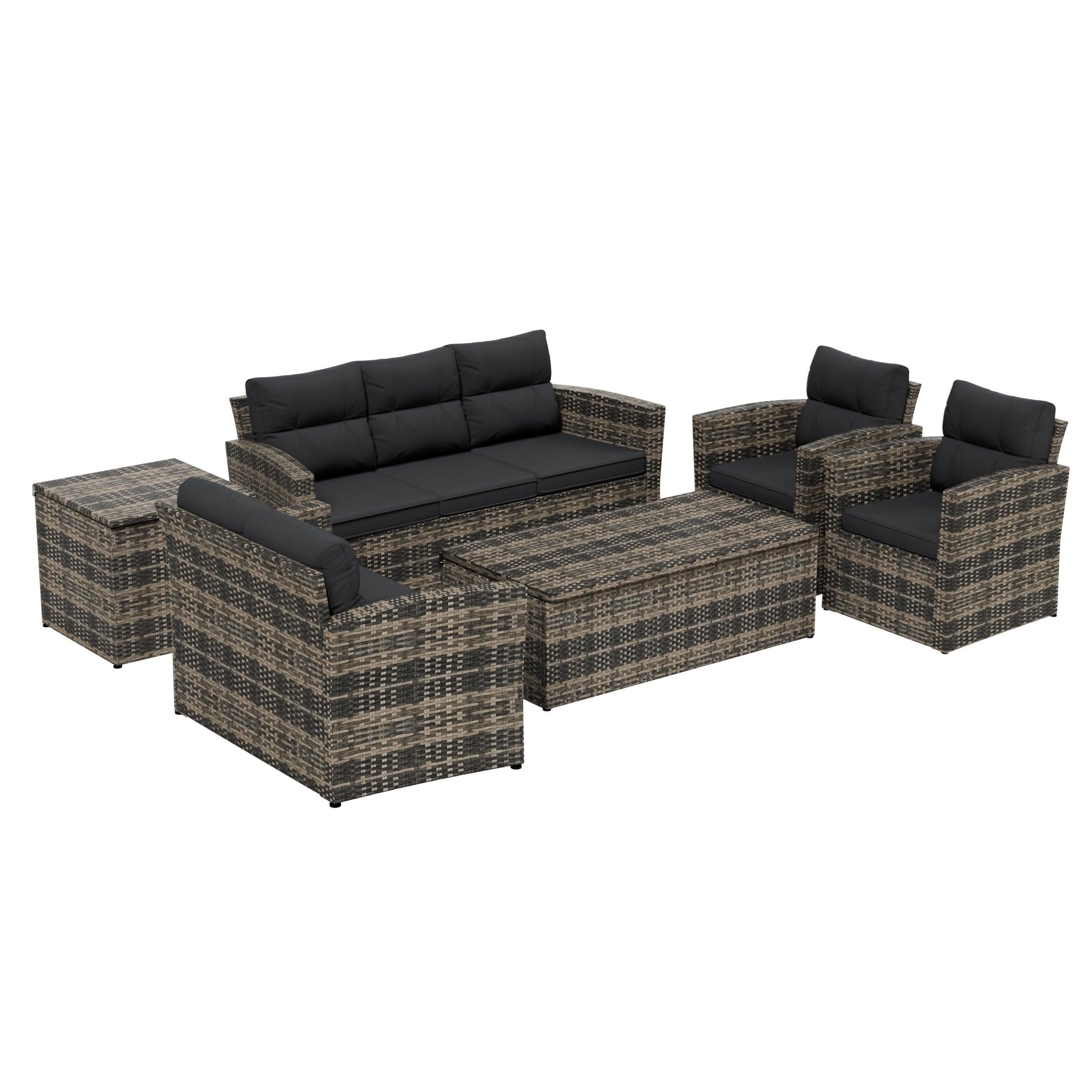 Maldives 6-Piece Set Outdoor Patio Conversation Sofa Set Brown PE Rattan - Costaelm