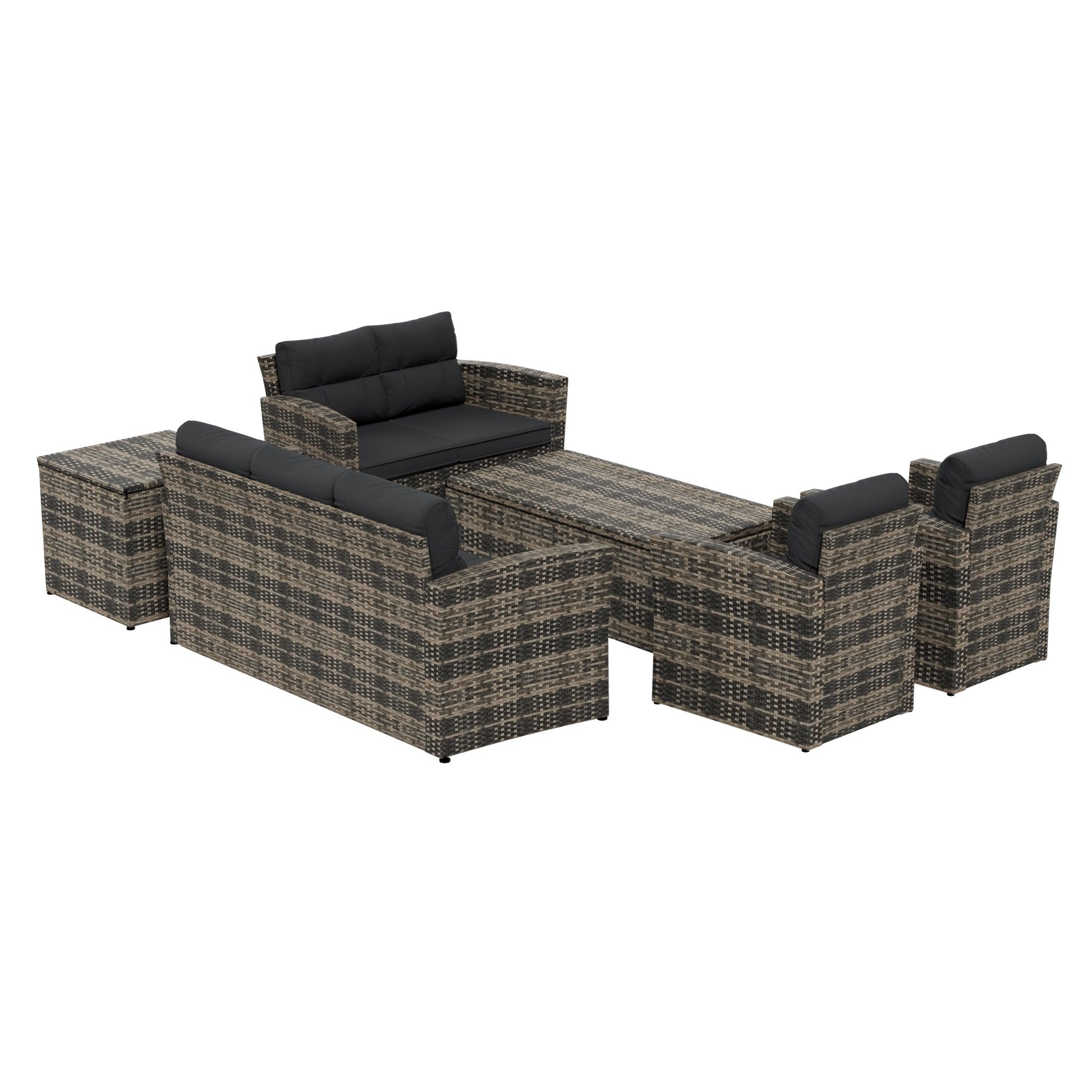 Maldives 6-Piece Set Outdoor Patio Conversation Sofa Set Brown PE Rattan - Costaelm