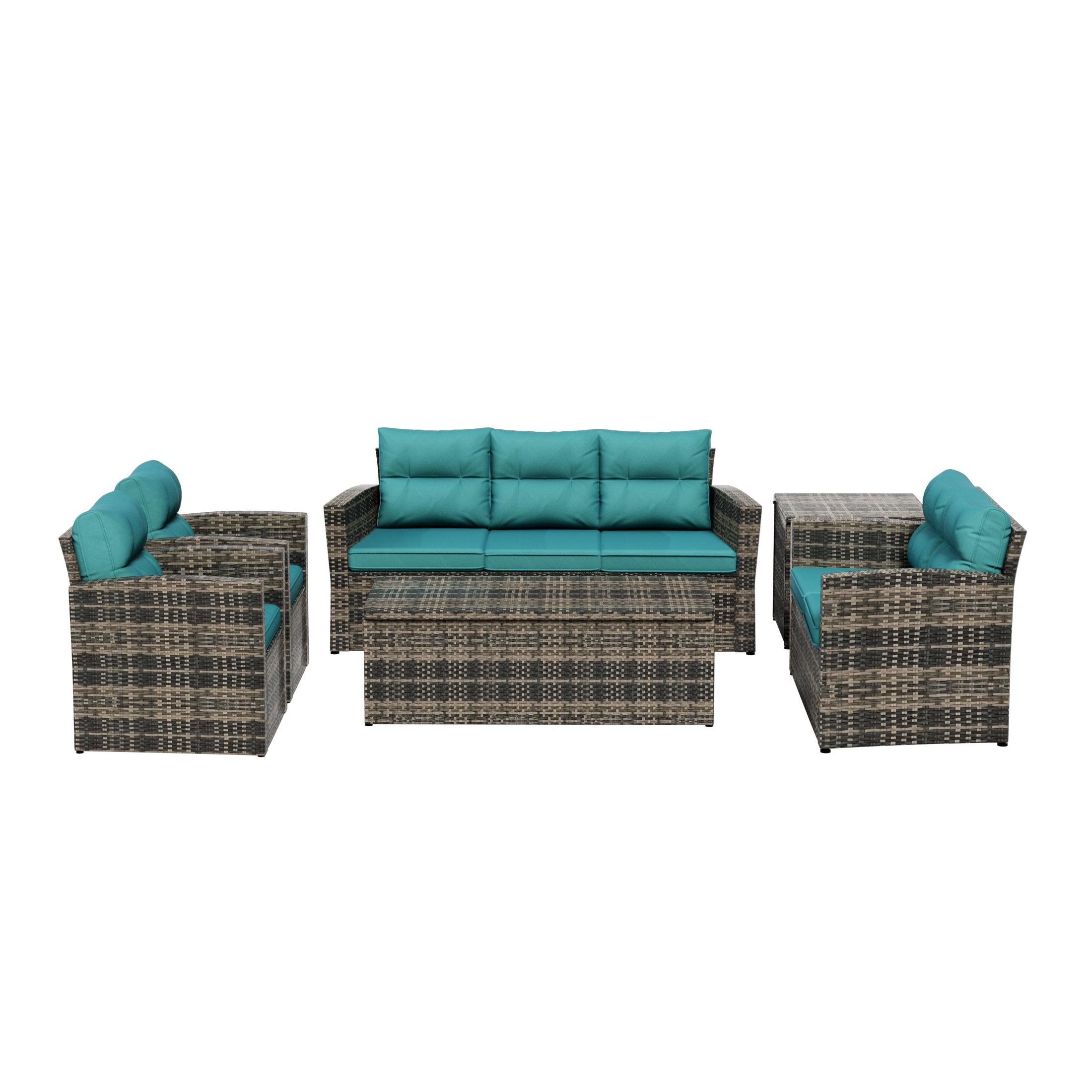 Maldives 6-Piece Set Outdoor Patio Conversation Sofa Set Brown PE Rattan - Costaelm