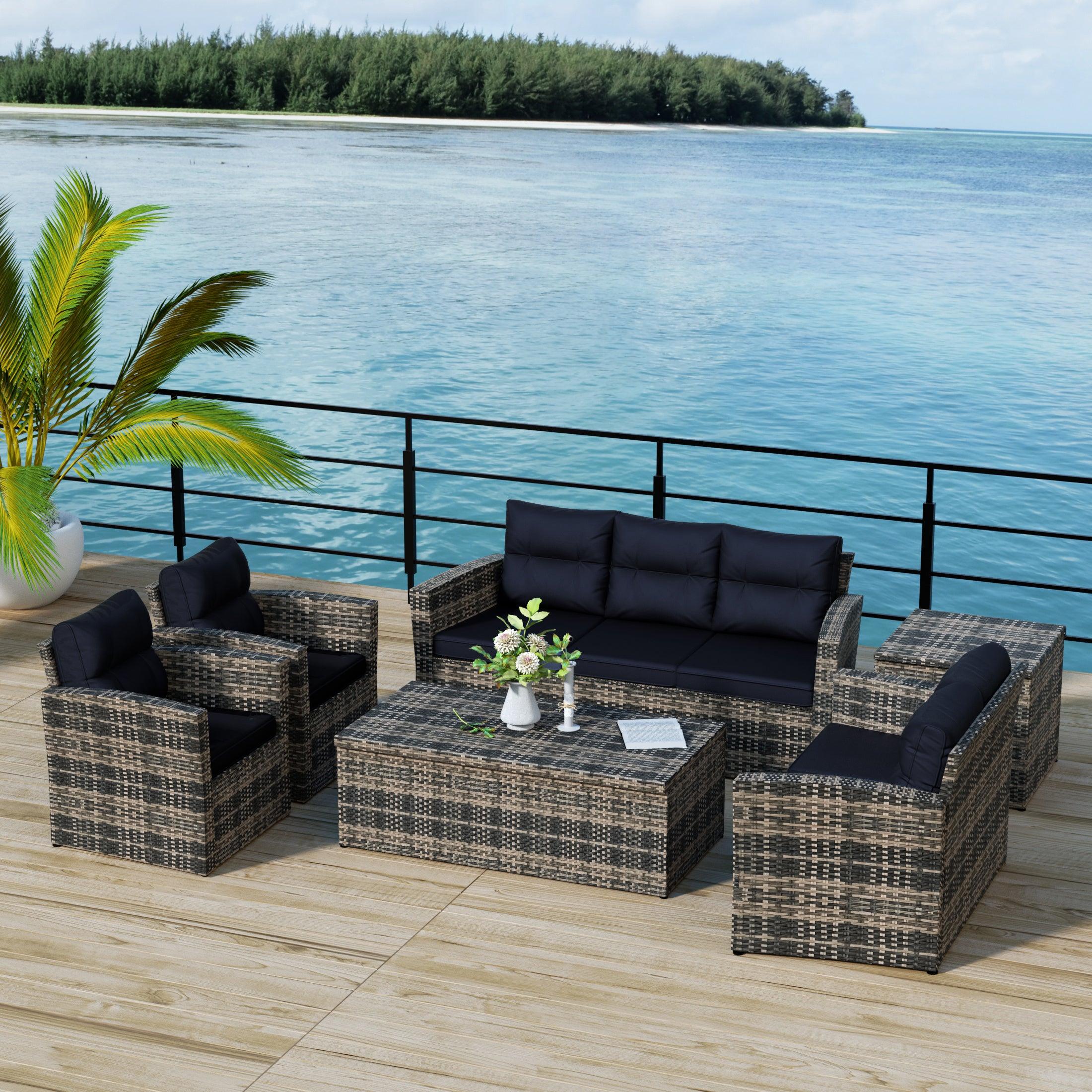 Maldives 6-Piece Set Outdoor Patio Conversation Sofa Set Brown PE Rattan - Costaelm