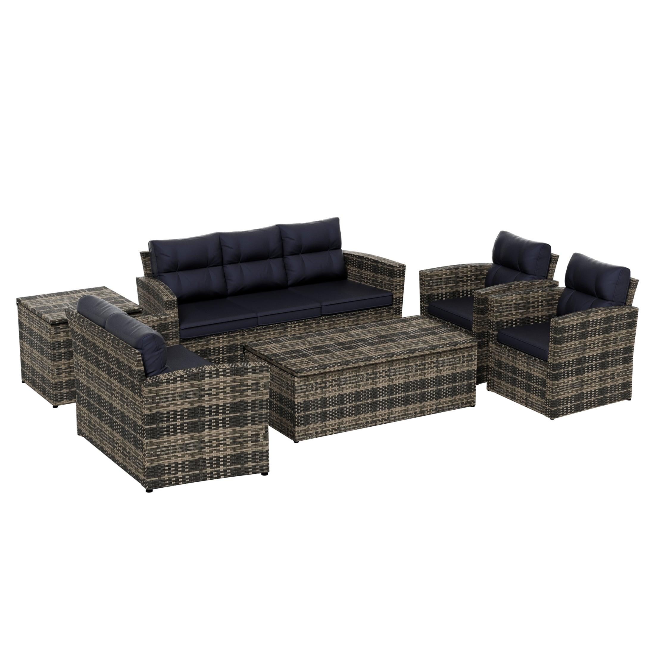 Maldives 6-Piece Set Outdoor Patio Conversation Sofa Set Brown PE Rattan - Costaelm