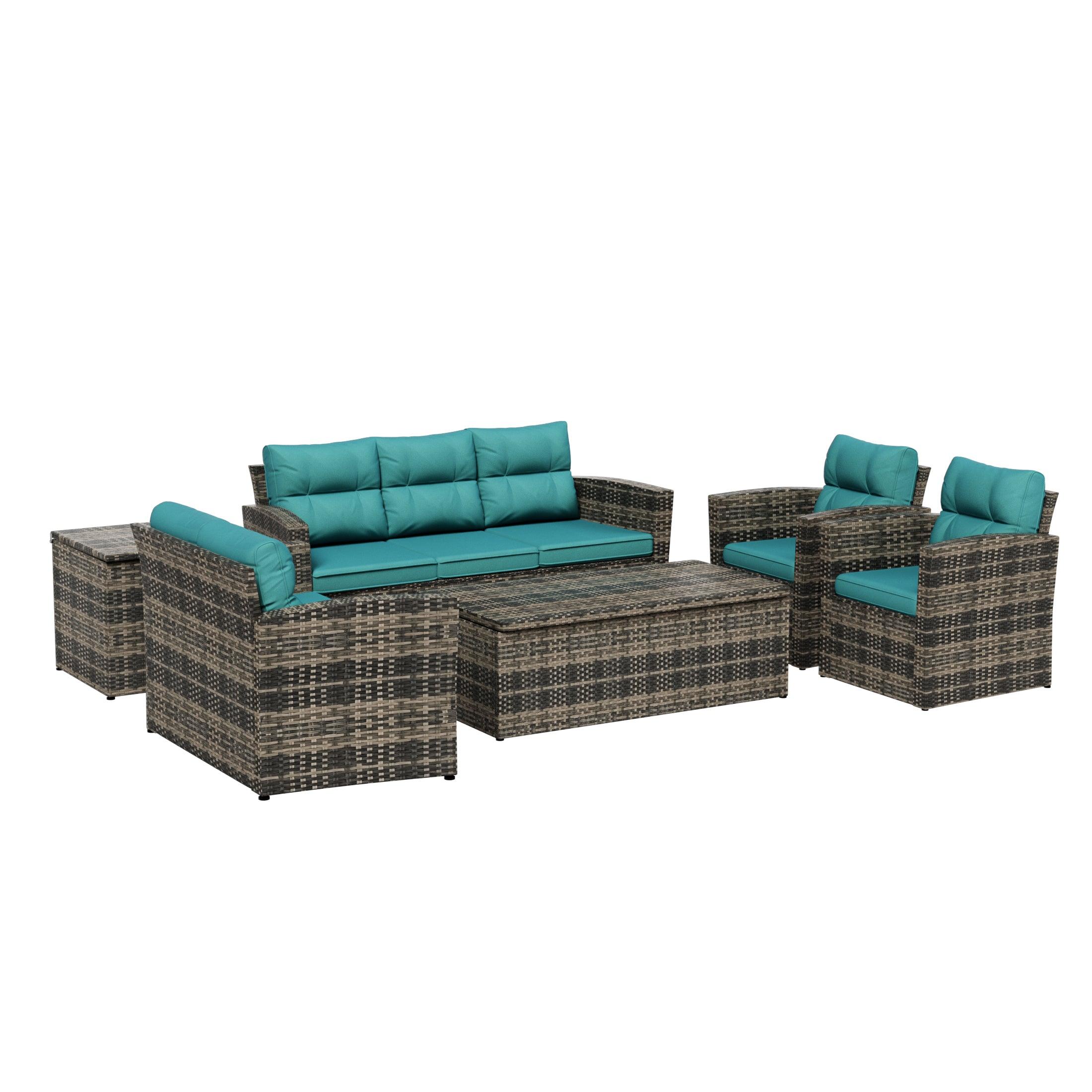 Maldives 6-Piece Set Outdoor Patio Conversation Sofa Set Brown PE Rattan - Costaelm