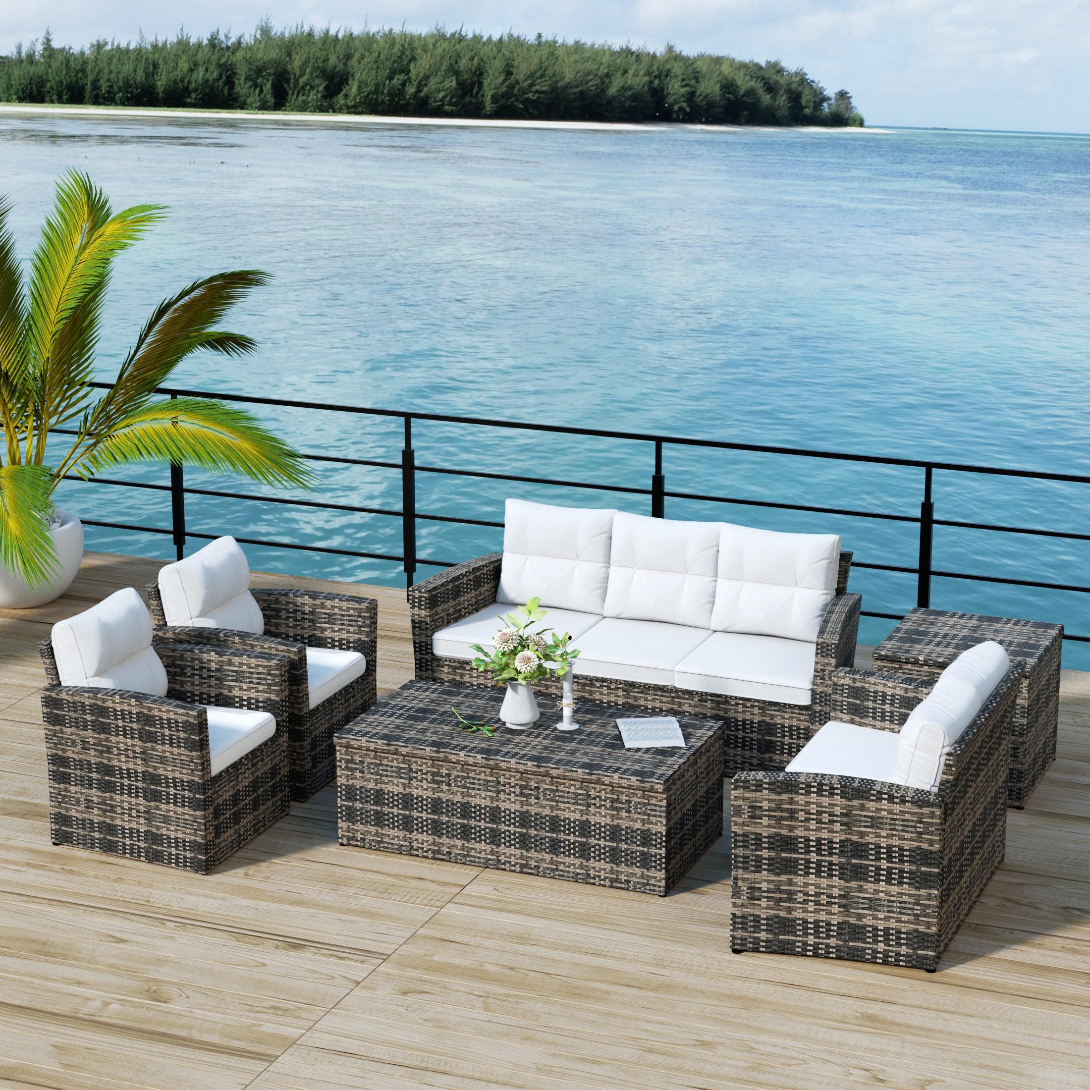 Maldives 6-Piece Set Outdoor Patio Conversation Sofa Set Brown PE Rattan - Costaelm