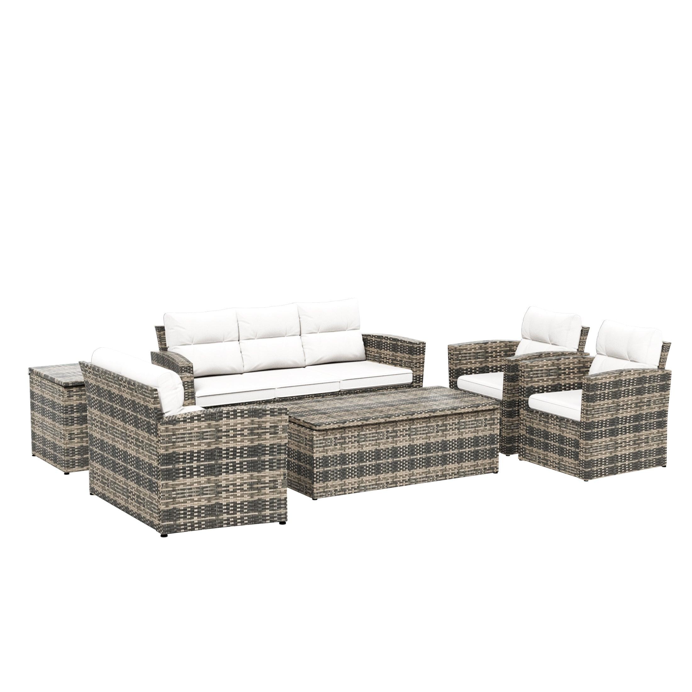 Maldives 6-Piece Set Outdoor Patio Conversation Sofa Set Brown PE Rattan - Costaelm