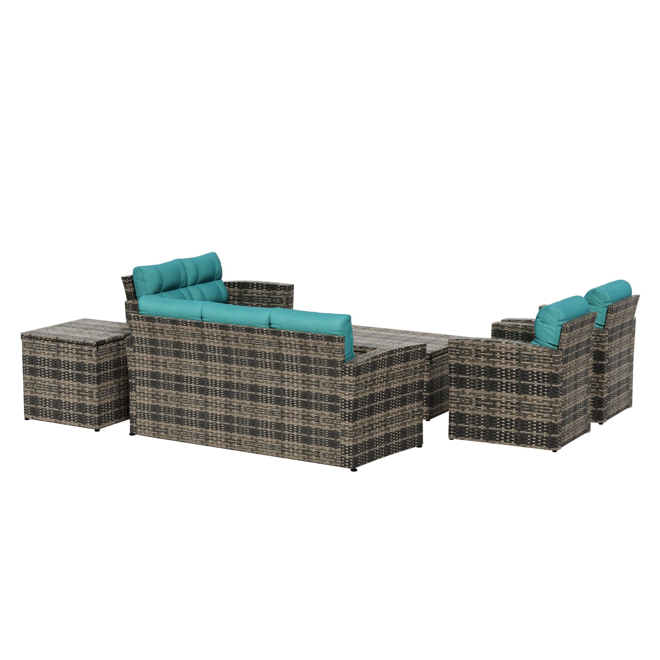 Maldives 6-Piece Set Outdoor Patio Conversation Sofa Set Brown PE Rattan - Costaelm