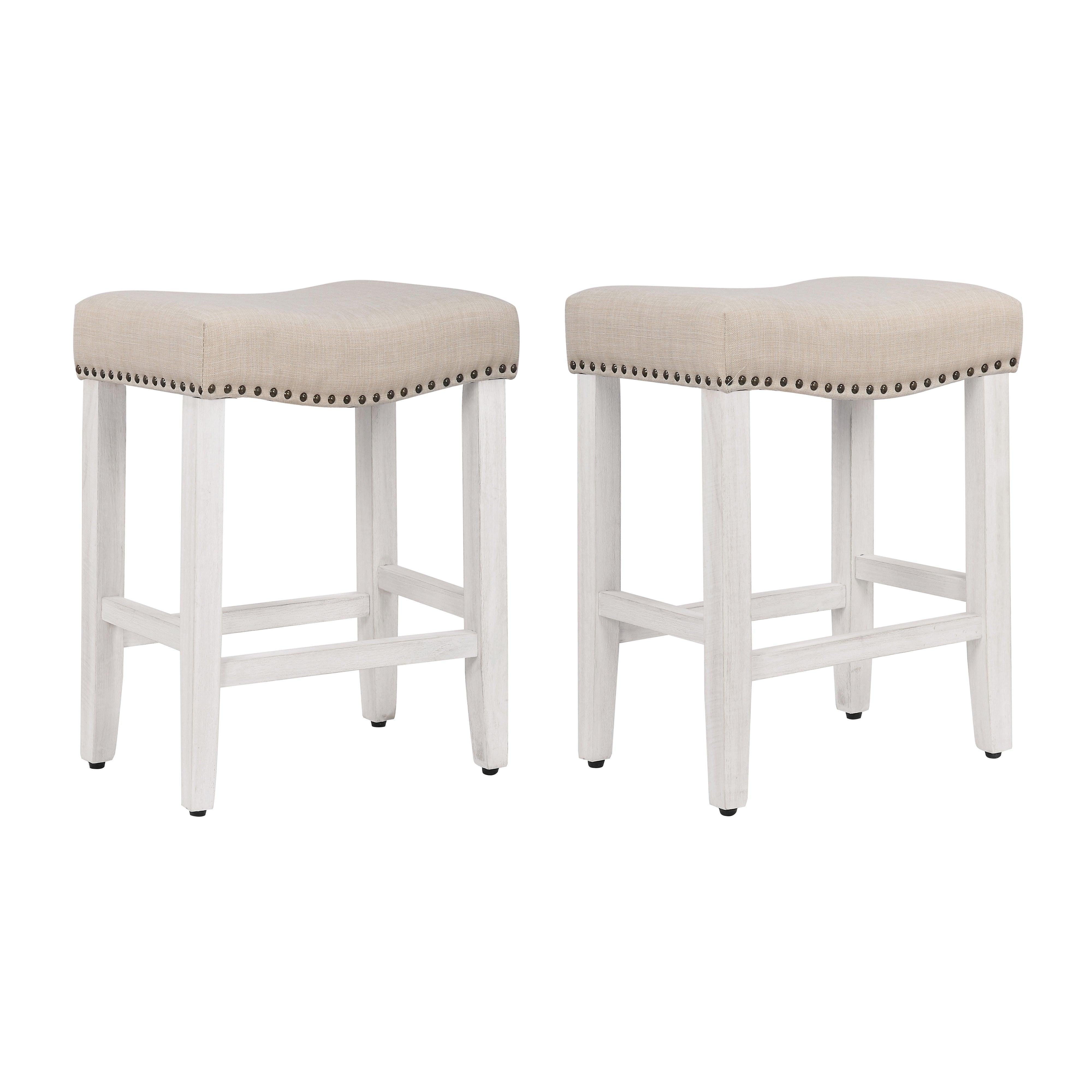 Costaelm 24" Inch Upholstered Saddle Seat Bar Stool (Set of 2), Antique White/Beige