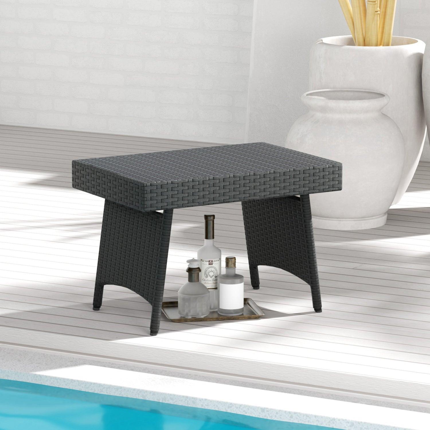 Monroe Outdoor Wicker Rattan Foldable Side Table 
