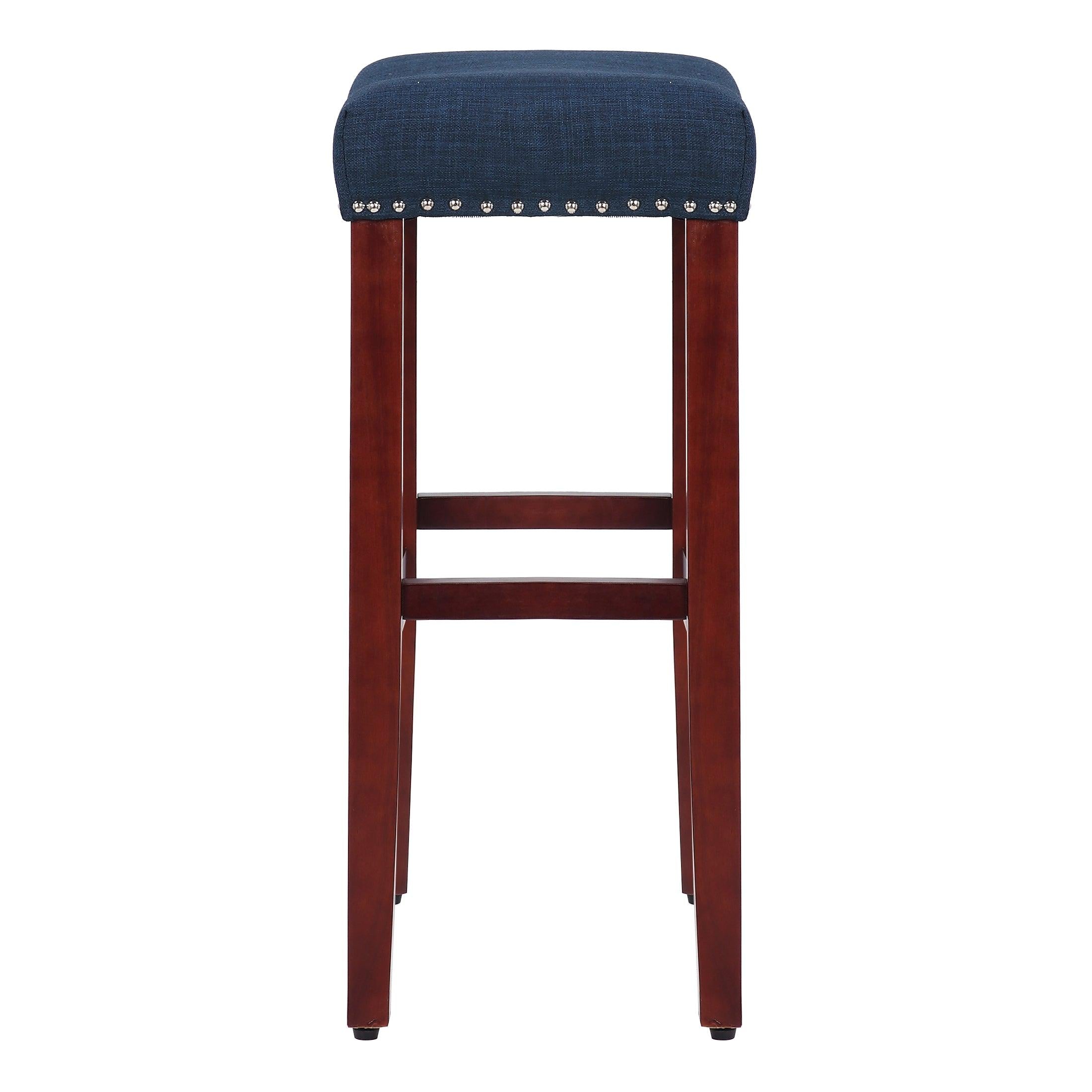 Sierra 29" Upholstered Saddle Seat Bar Stool, Cherry/Navy Blue