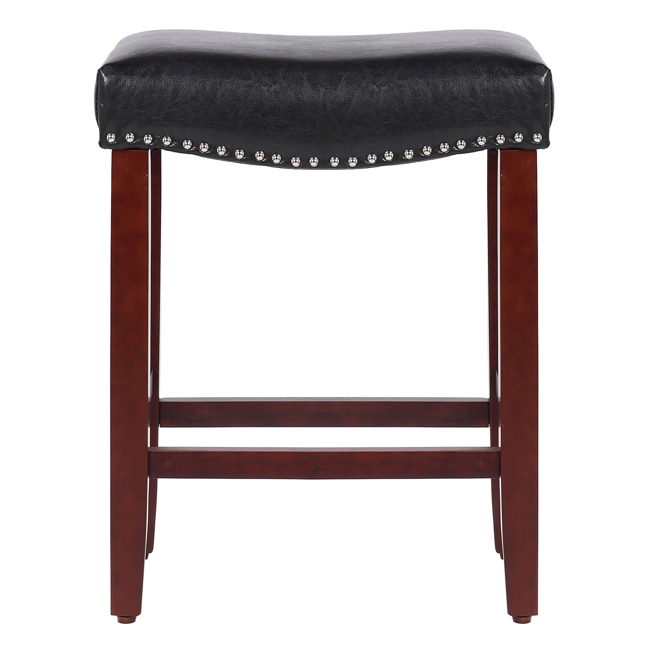 Frankllin 24" Upholstered Saddle Seat Bar Stool (Set of 2), CherryLeather