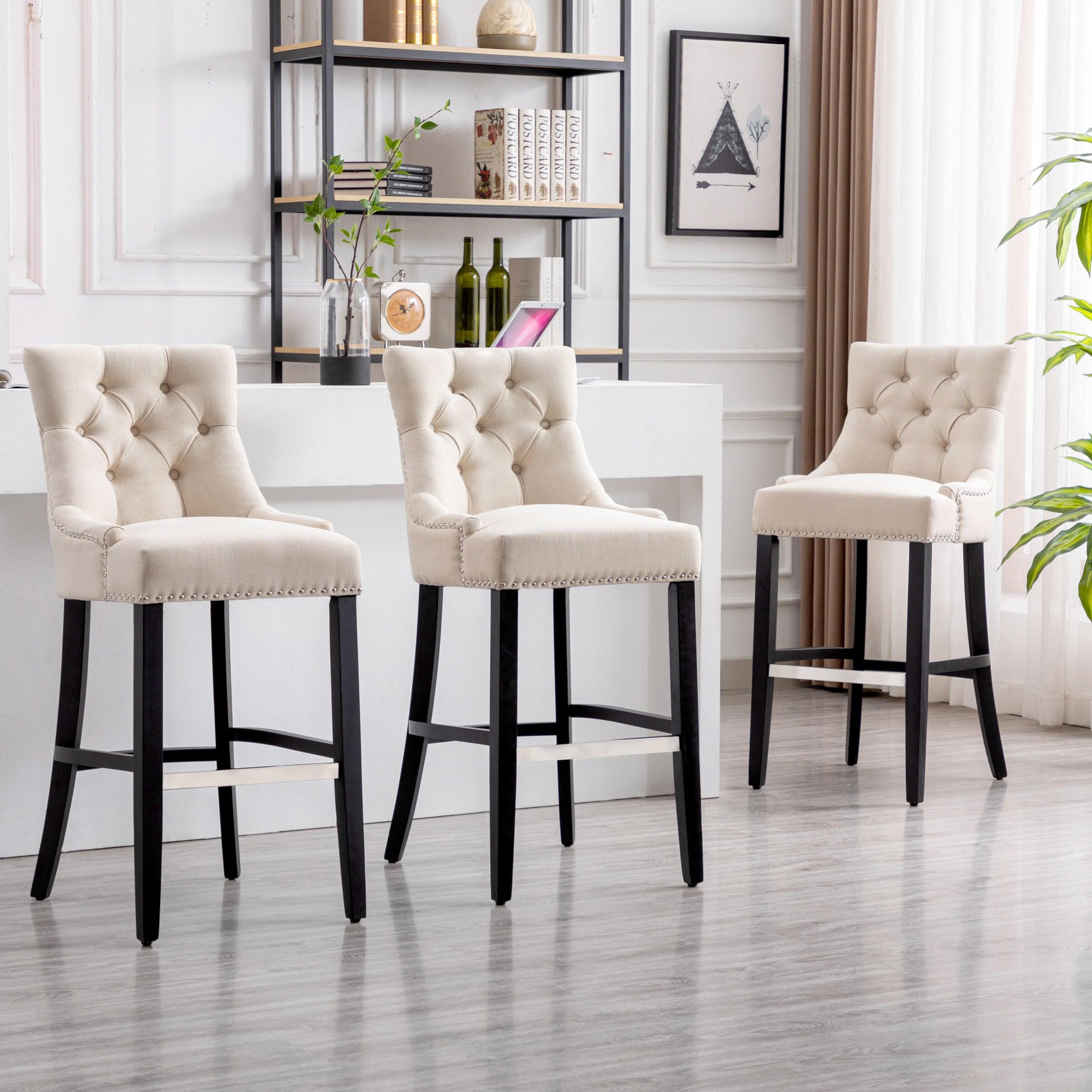 Bellmount 29" Upholstered Tufted Wingback Bar Stool (Set of 3) - Costaelm