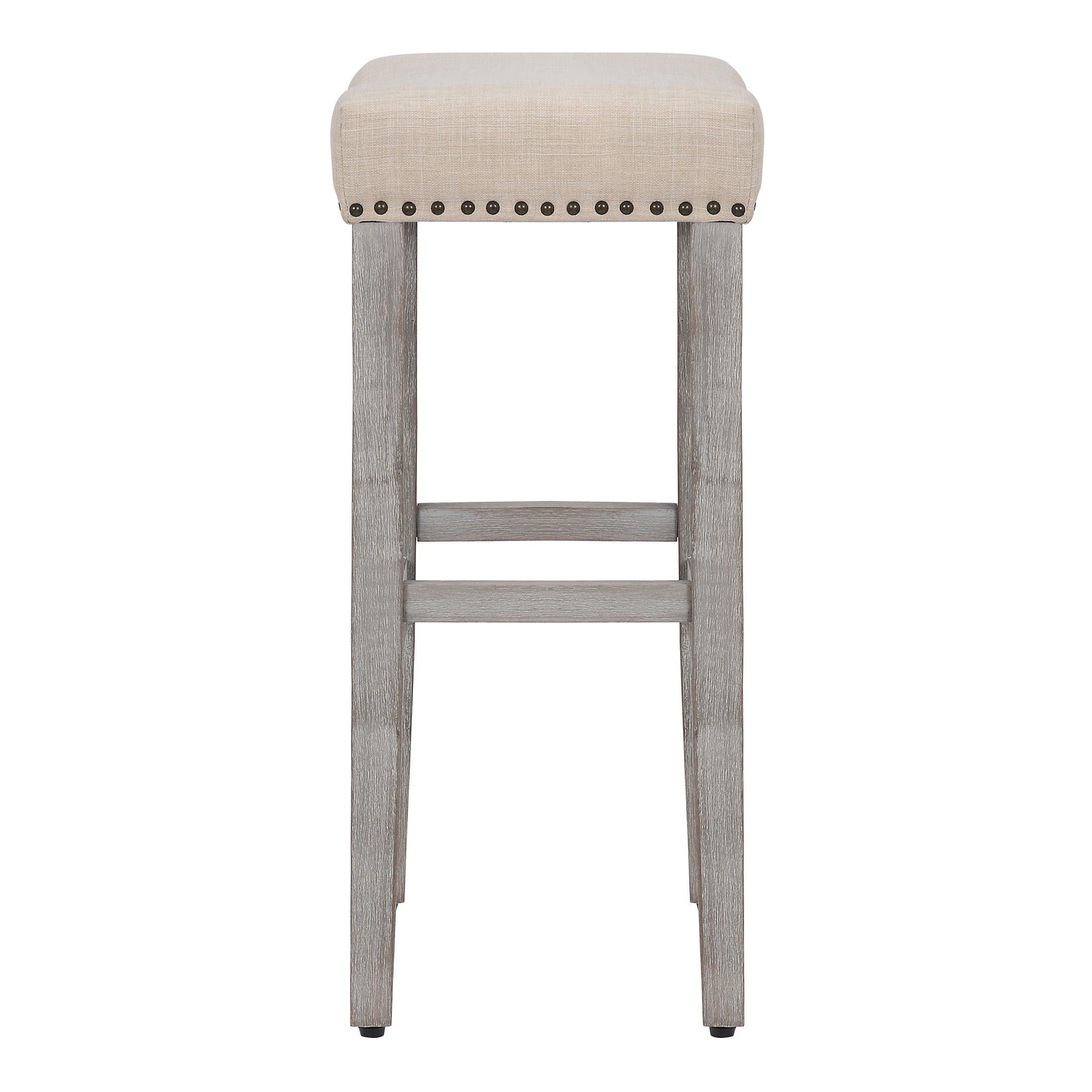 Costaelm 29" Inch Upholstered Backless Saddle Seat Counter Stool, Antique Gray/Beige