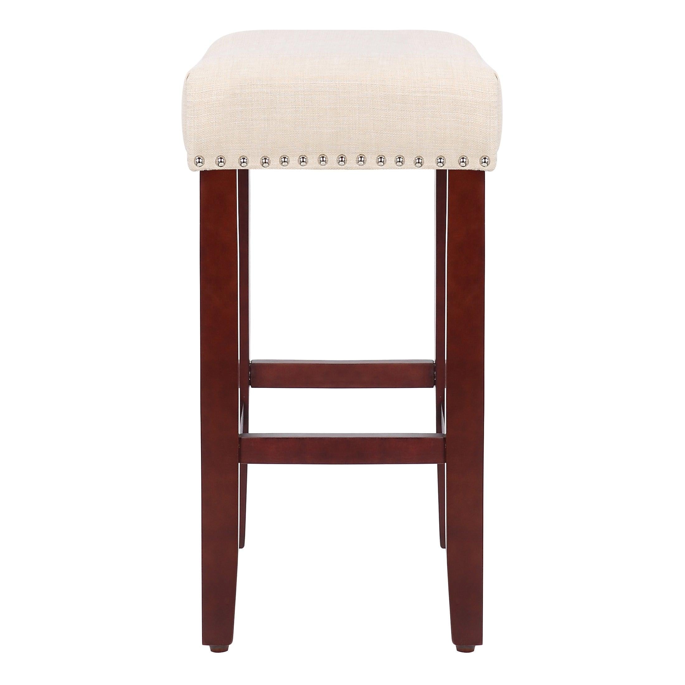 Sierra 24" Upholstered Saddle Seat Bar Stool, Cherry/Beige