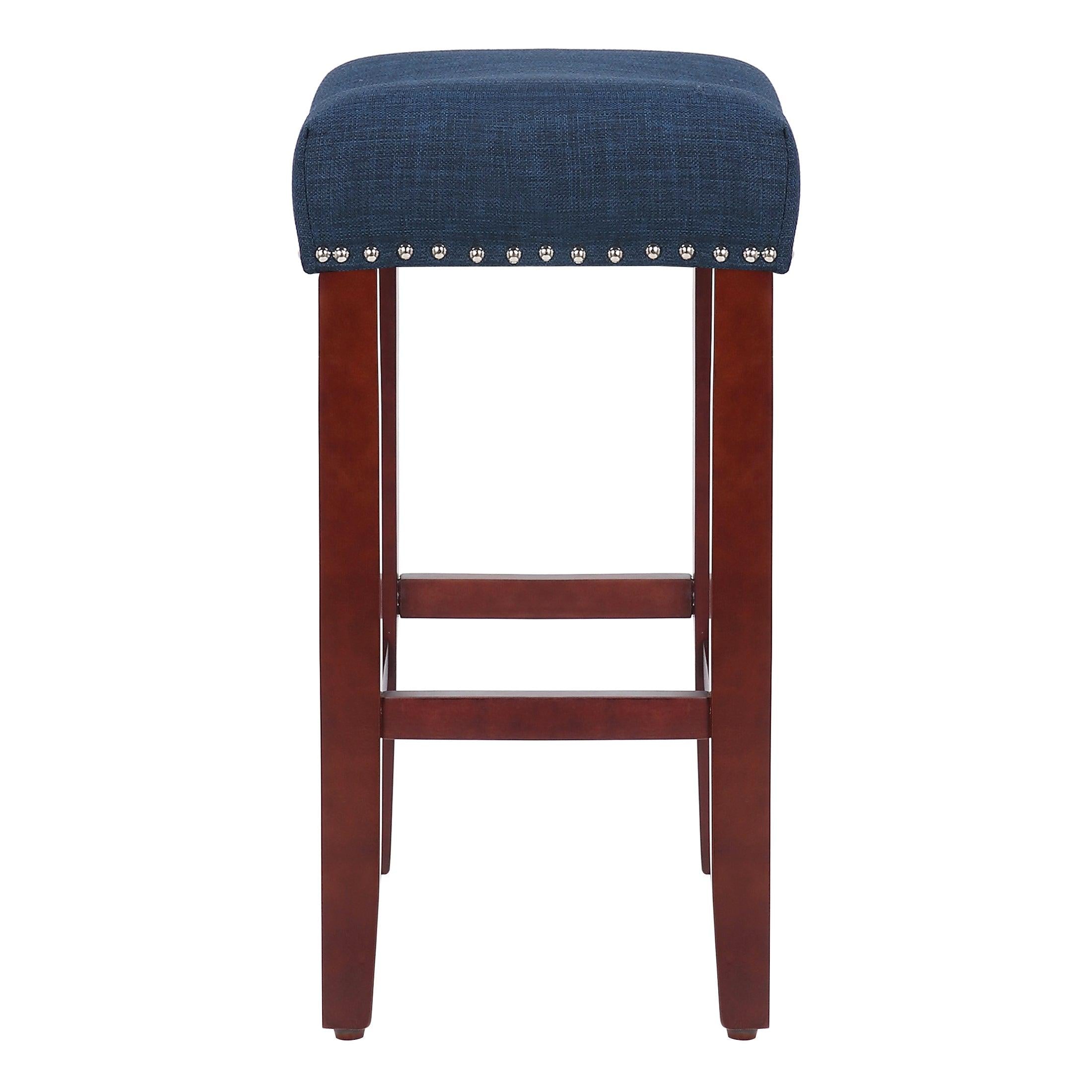 Sierra 24" Upholstered Saddle Seat Bar Stool, Cherry/Navy Blue