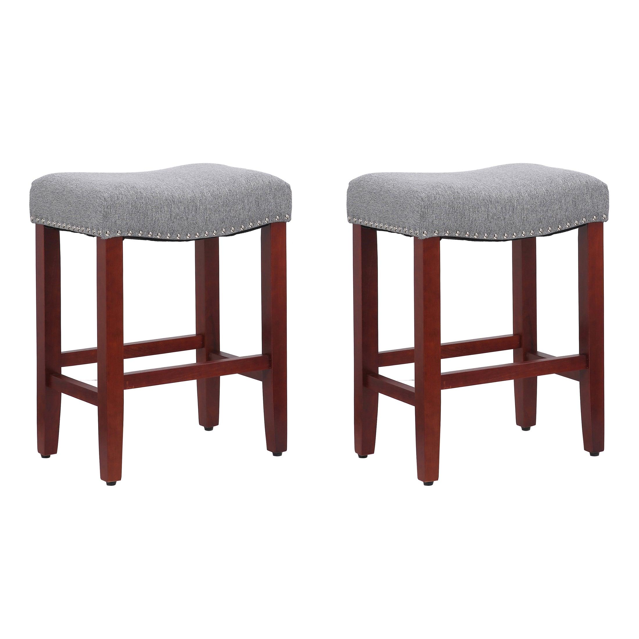 Frankllin 24" Upholstered Saddle Seat Bar Stool (Set of 2), Cherry/Gray