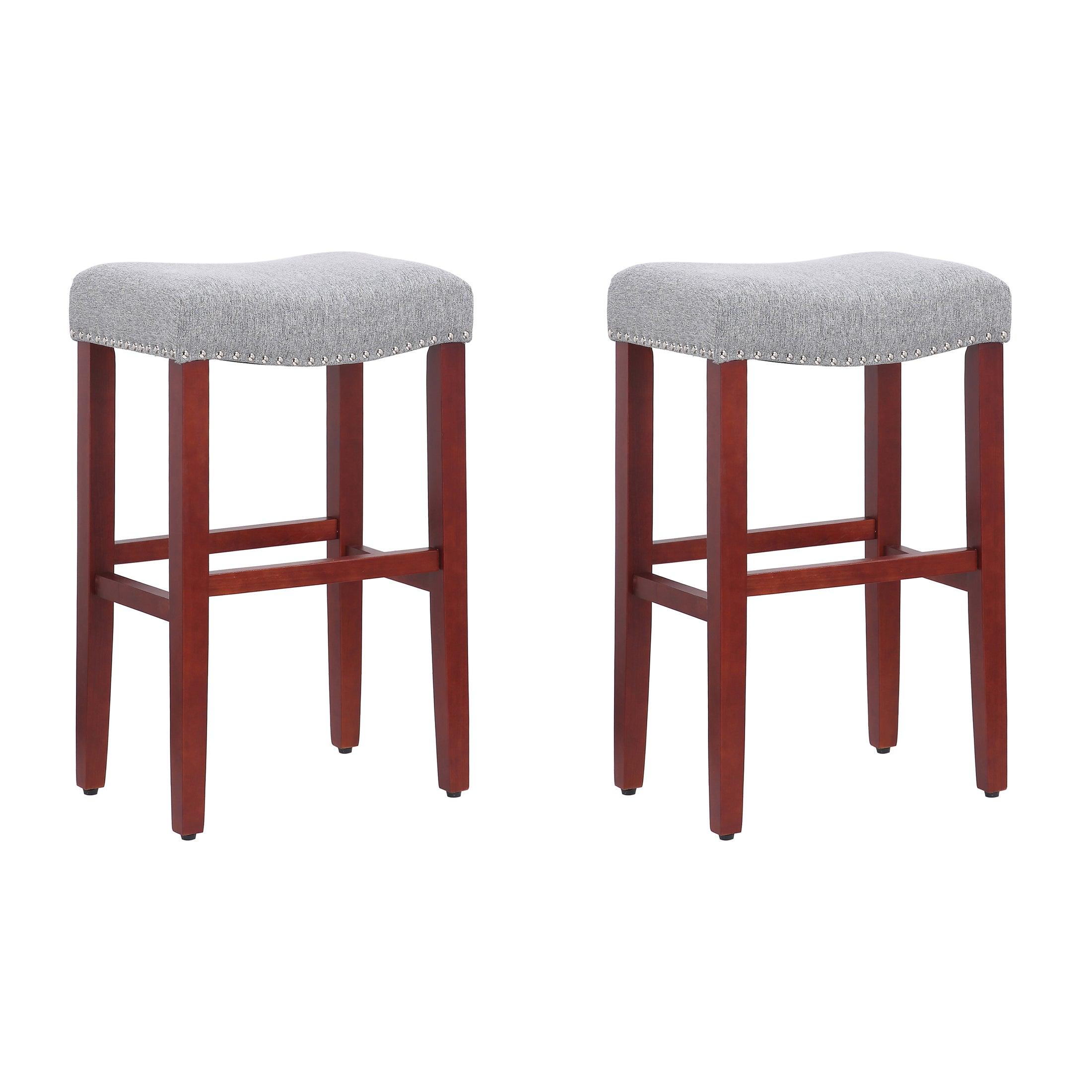 Frankllin 29" Upholstered Saddle Seat Counter Stool (Set of 2), Cherry/Gray