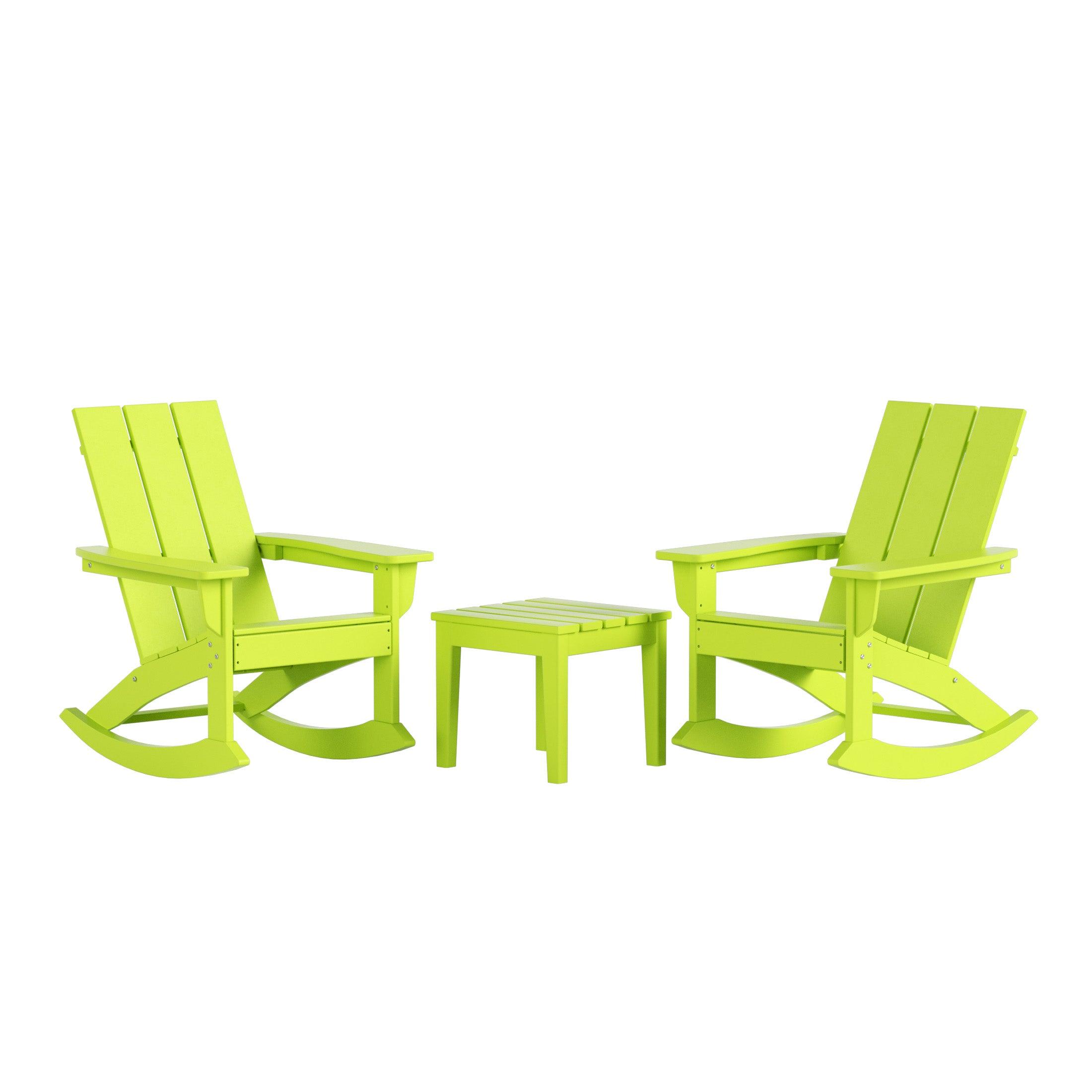 Palms 3 Piece Modern Adirondack Rocking Chair with Side Table Set - Costaelm