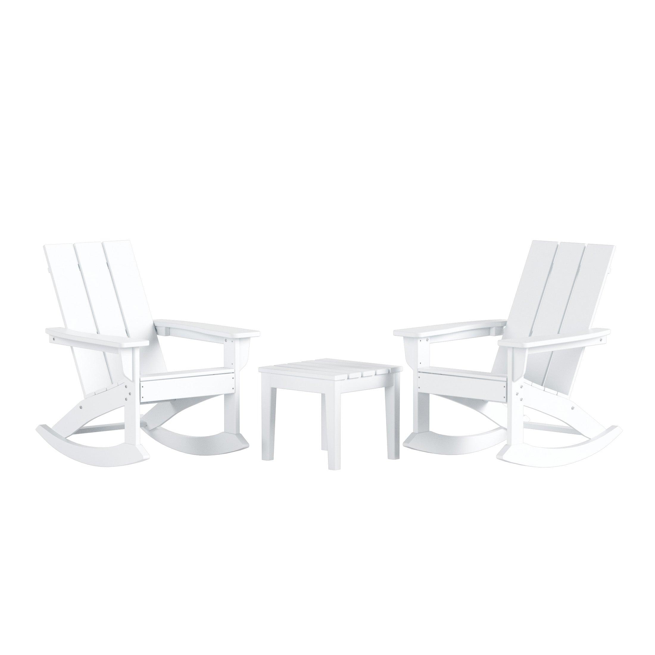 Palms 3 Piece Modern Adirondack Rocking Chair with Side Table Set - Costaelm