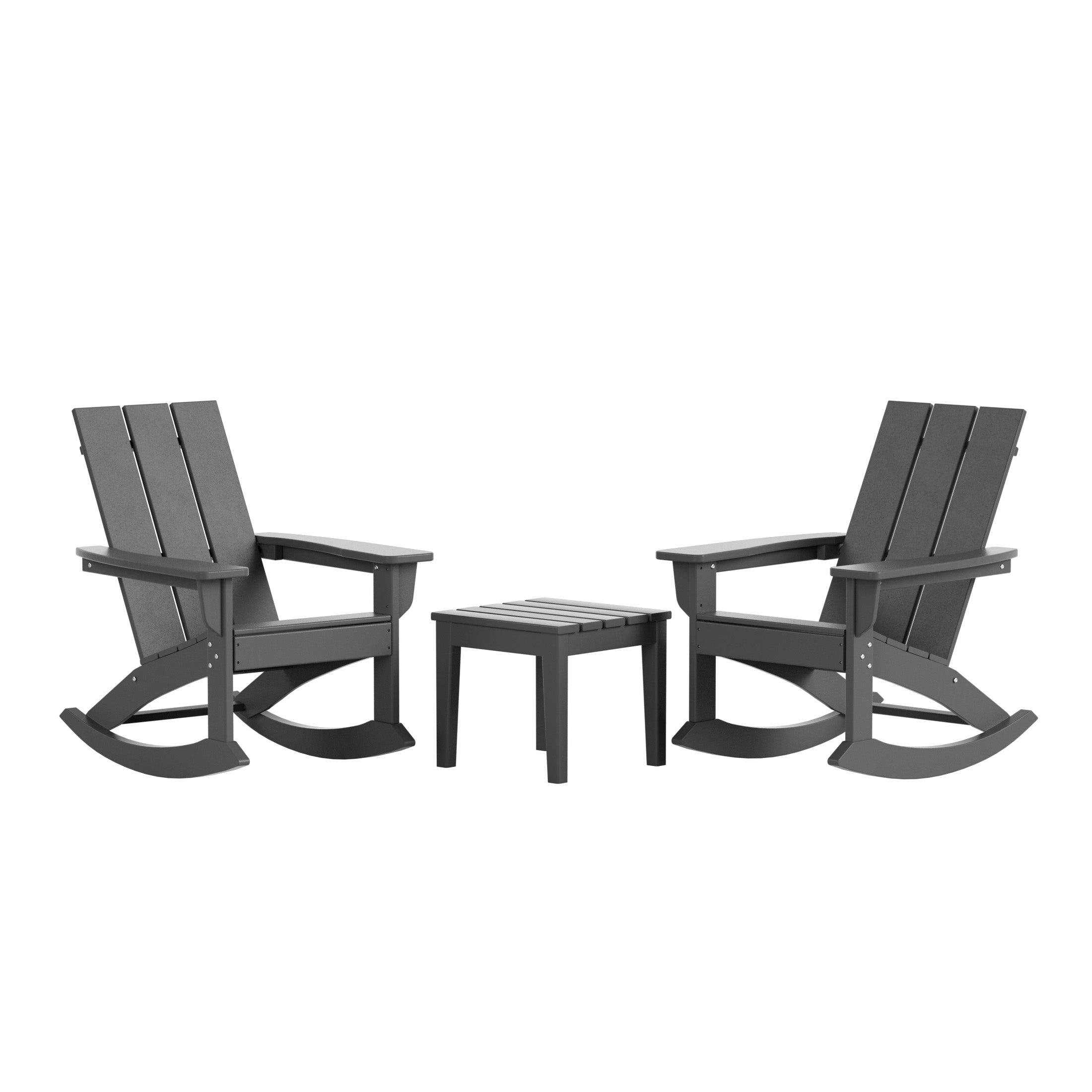 Palms 3 Piece Modern Adirondack Rocking Chair with Side Table Set - Costaelm