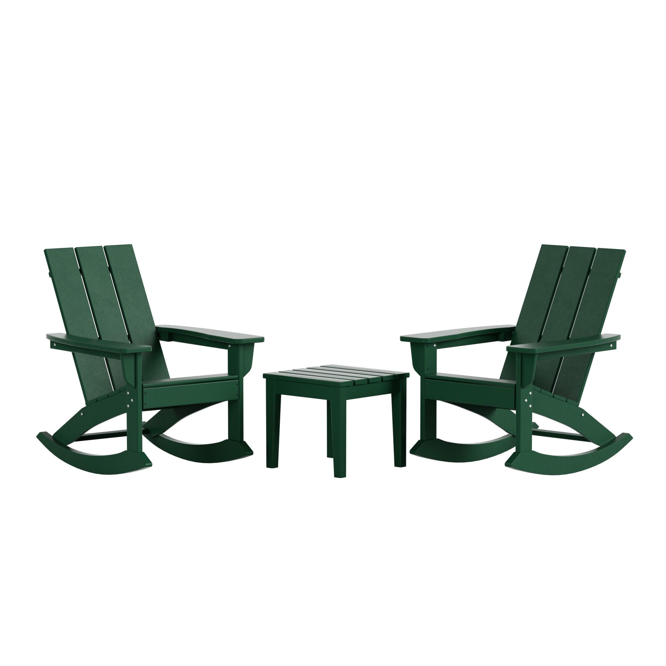 Palms 3 Piece Modern Adirondack Rocking Chair with Side Table Set - Costaelm
