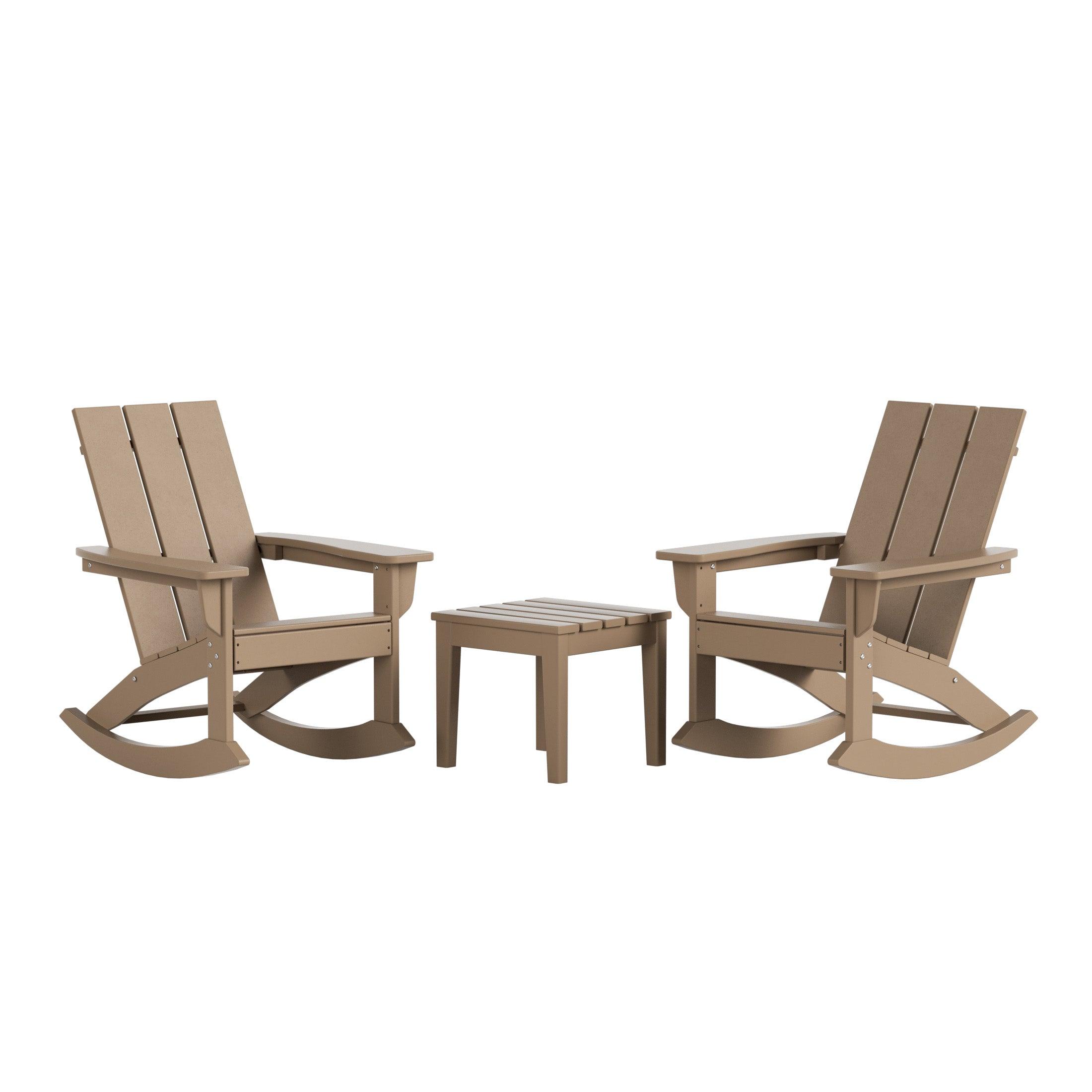 Palms 3 Piece Modern Adirondack Rocking Chair with Side Table Set - Costaelm