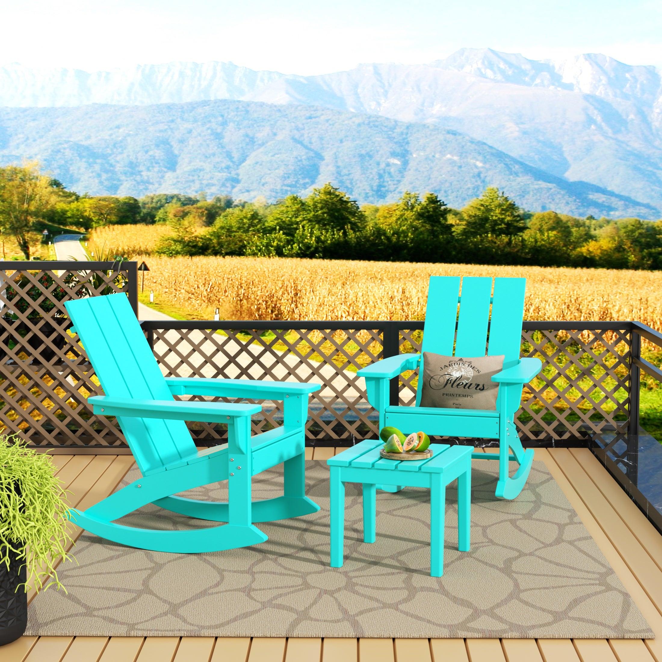 Palms 3 Piece Modern Adirondack Rocking Chair with Side Table Set - Costaelm