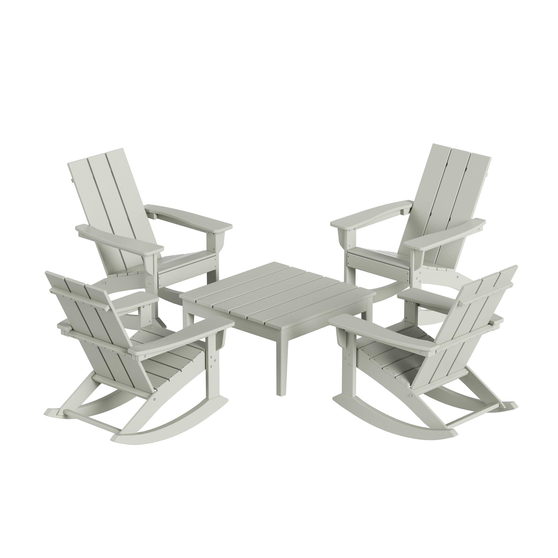 Palms 5 Piece Modern Adirondack Rocking Chair with Coffee Table Set - Costaelm