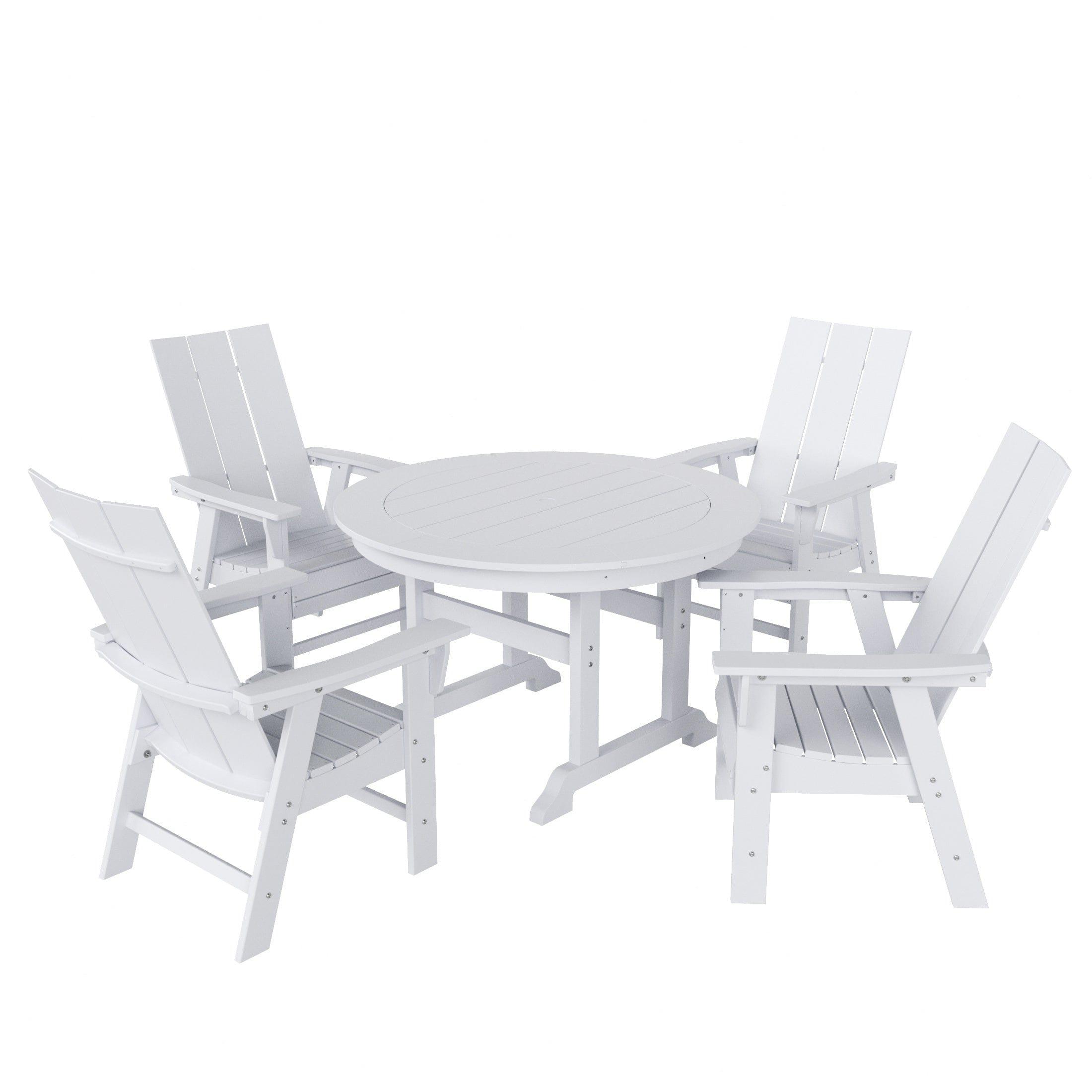 Palms 5 Piece Round Trestle Table Modern Adirondack Chairs Dining Set - Costaelm